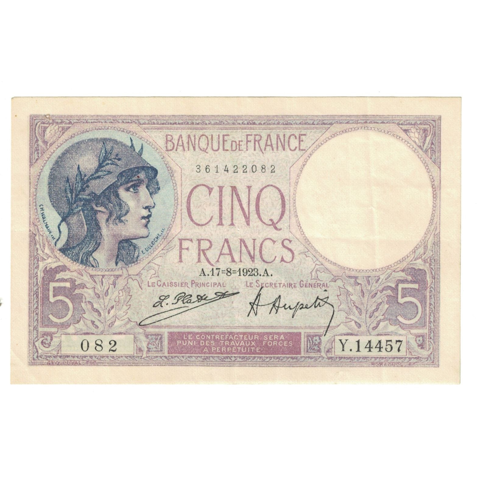France, 5 Francs, Violet, 1923, Y.14457, SUP, Fayette:3.7, KM:72c