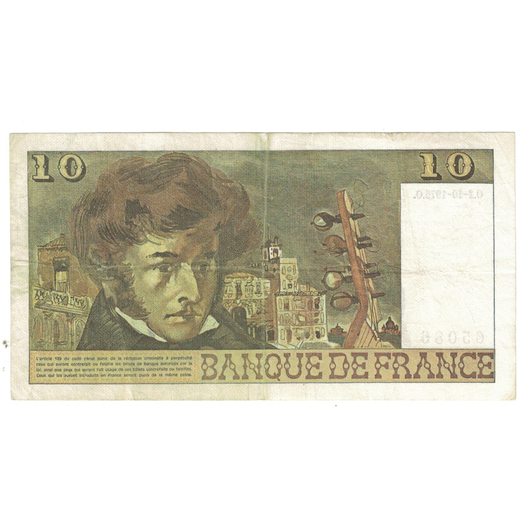 França, 10 Francs, Berlioz, 1975, D.240, VF(20-25), Fayette:63.13, KM:150b