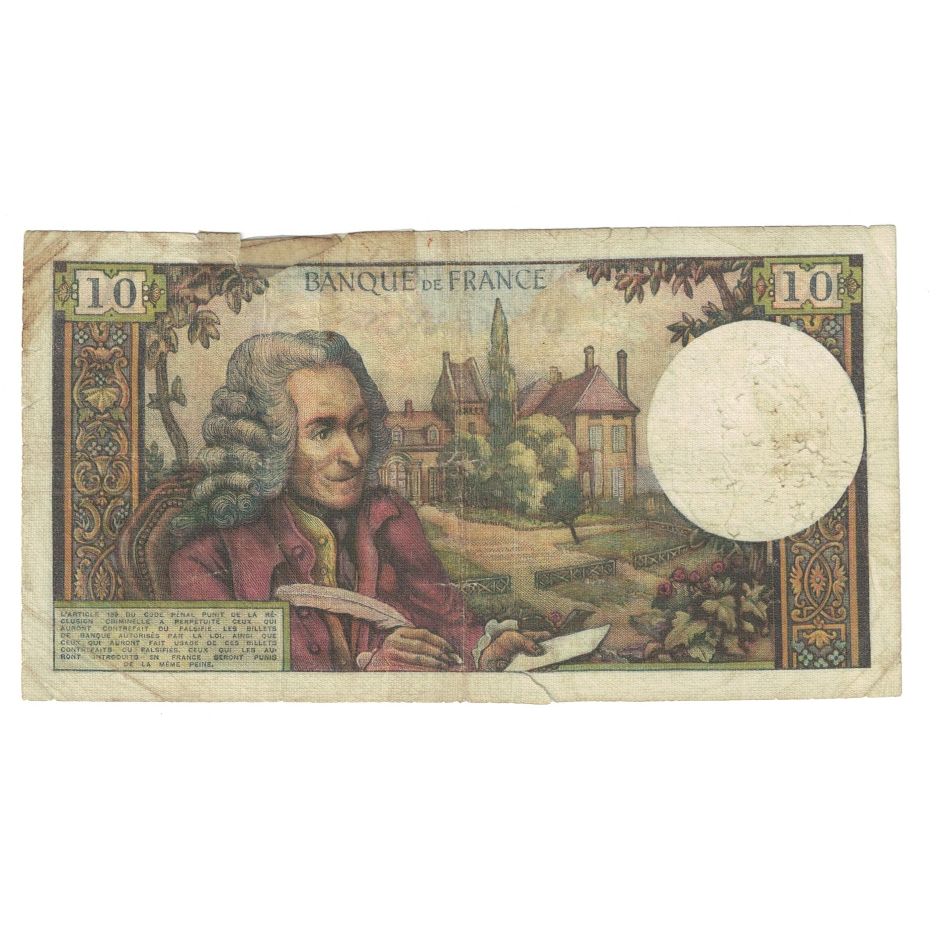 France, 10 Francs, Voltaire, 1966, U.238, AG(1-3), Fayette:62.21, KM:147b