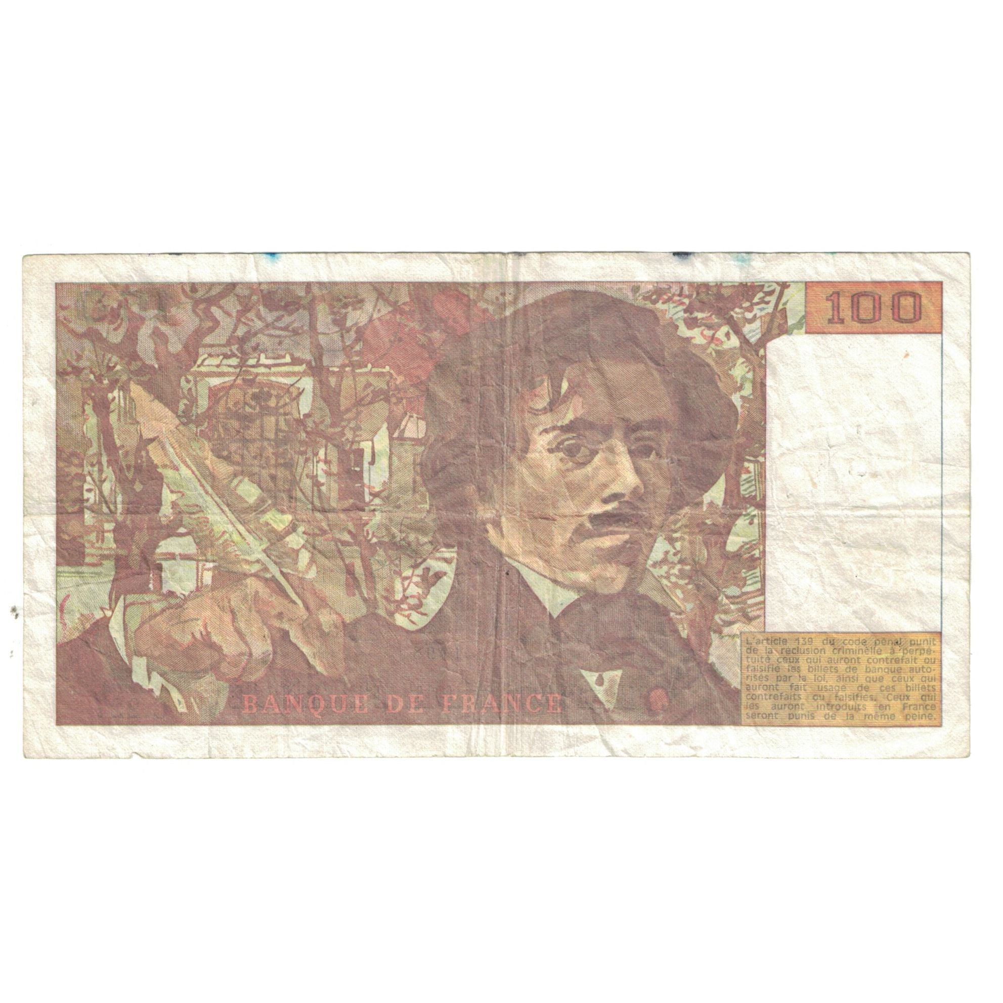 França, 100 Francs, Delacroix, 1993, C.227, VF(20-25), Fayette:69bis.8, KM:154g