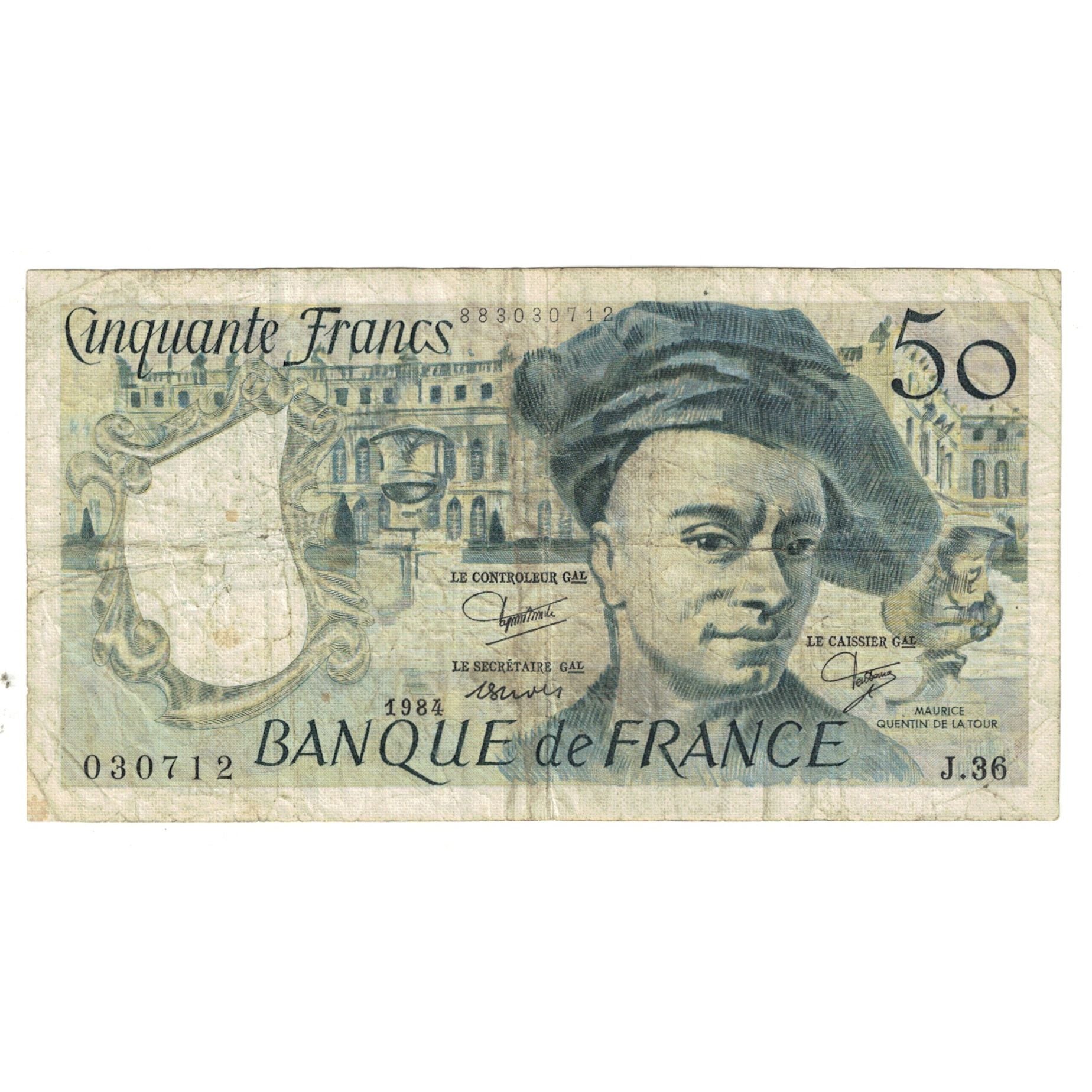 France, 50 Francs, Quentin de La Tour, 1984, J.36, B+, Fayette:67.10, KM:152f