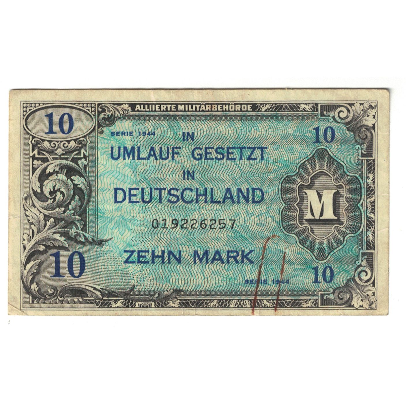 Geldschein, Deutschland, 10 Mark, 1944, KM:194b, S+