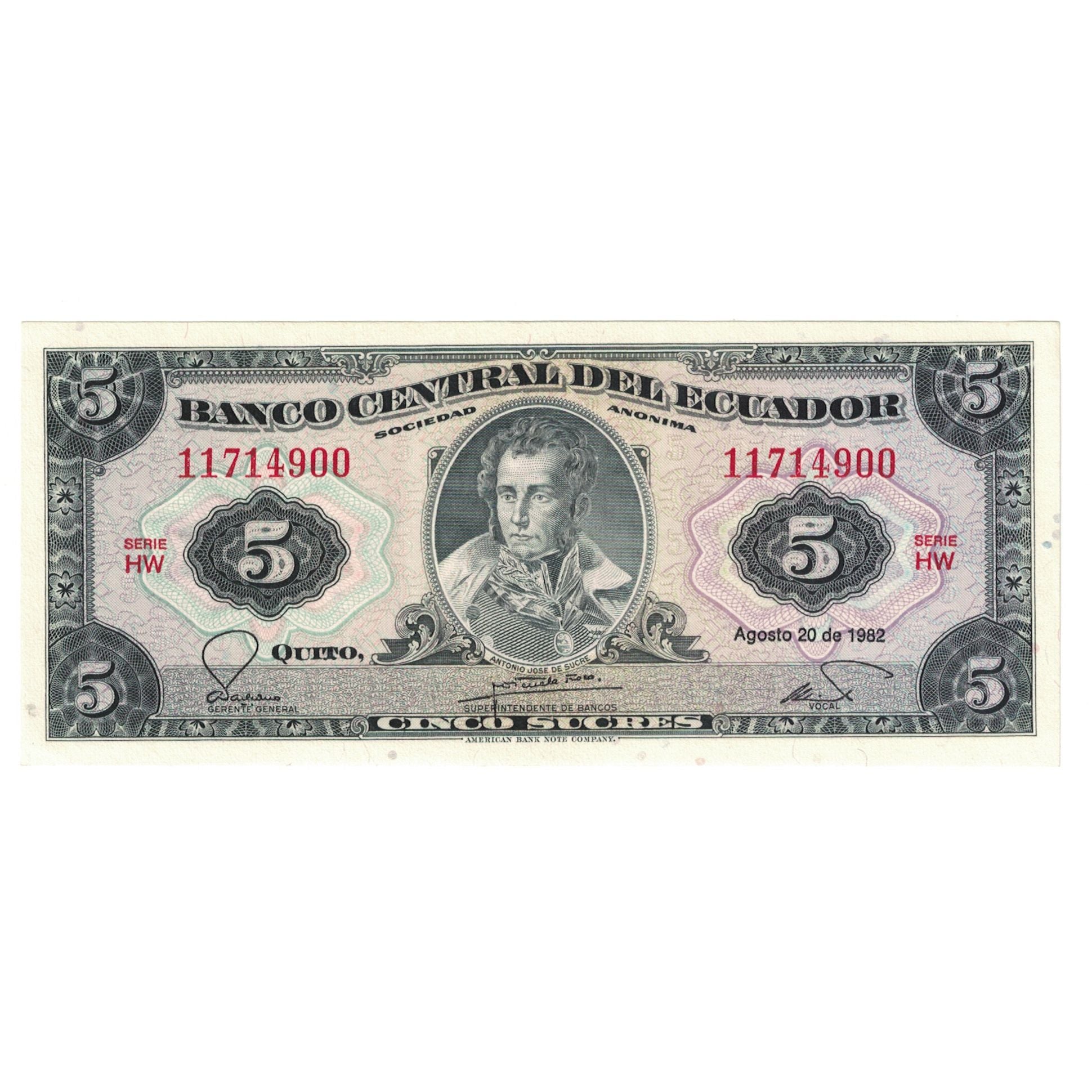 Billete, 5 Sucres, 1982, Ecuador, 1982-08-20, KM:120A, UNC