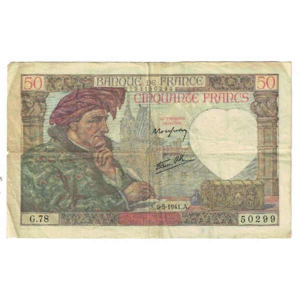Frankrijk, 50 Francs, Jacques Coeur, 1941, G.78, TB, Fayette:19.1, KM:93