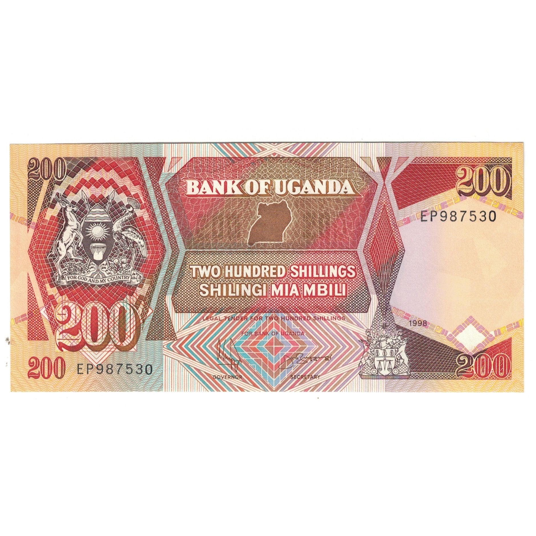 Banknote, Uganda, 200 Shillings, 1998, KM:32b, UNC(65-70)