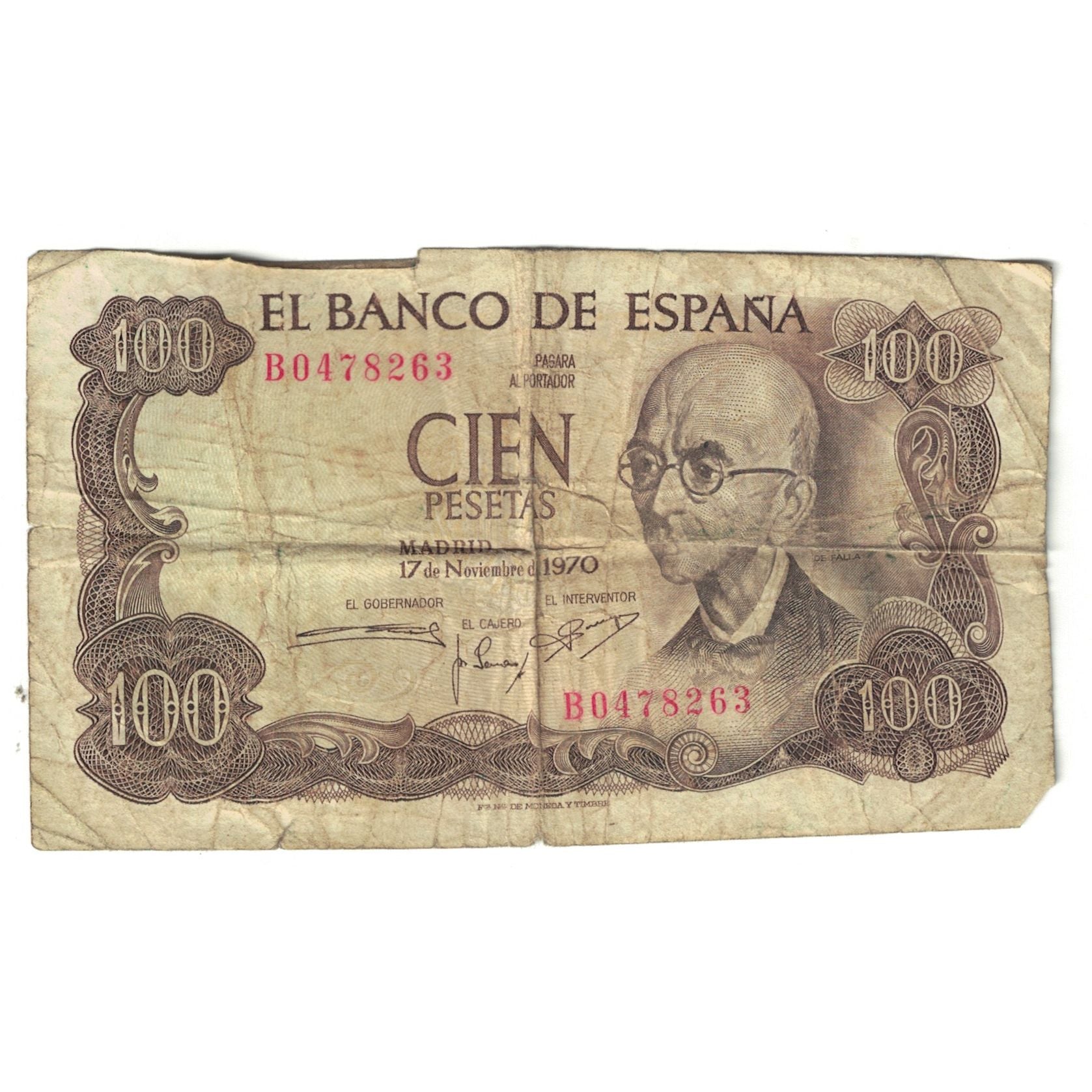 Nota, Espanha, 100 Pesetas, 1970, 1970-11-17, KM:152a, F(12-15)
