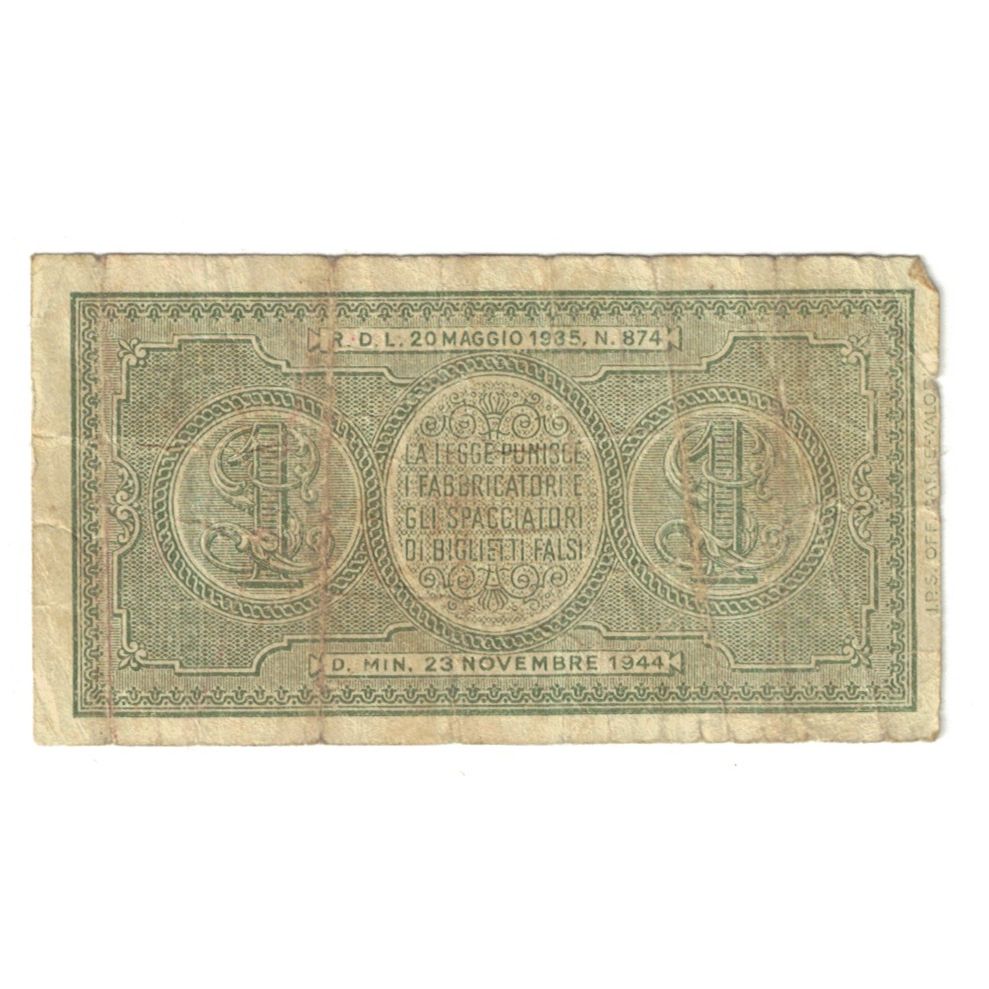 Banknote, Italy, 1 Lira, 1944, 1944-11-23, KM:29a, F(12-15)