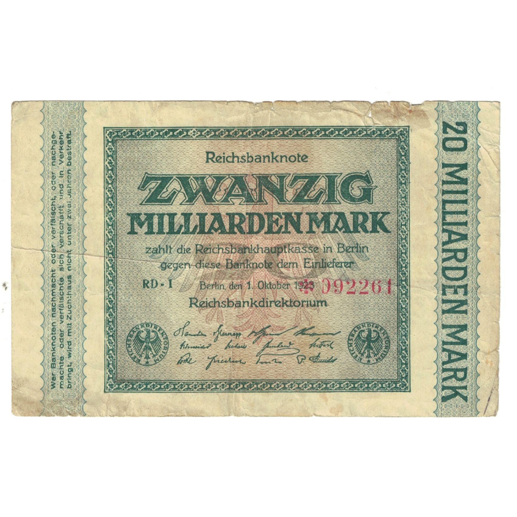 Geldschein, Deutschland, 20 Milliarden Mark, 1923, 1923-10-01, S