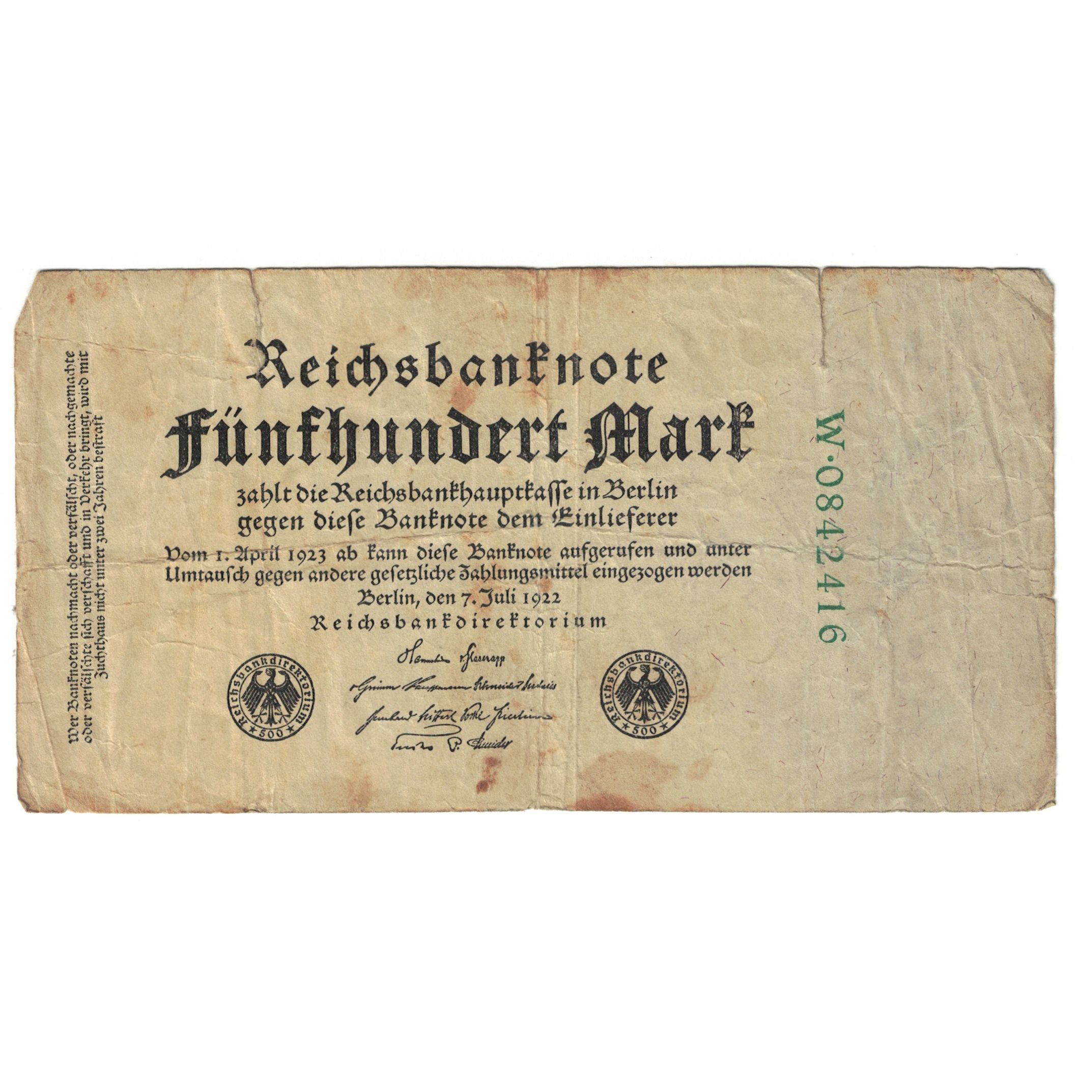 Banknote, Germany, 500 Mark, 1922, 1922-07-07, KM:74a, VF(20-25)