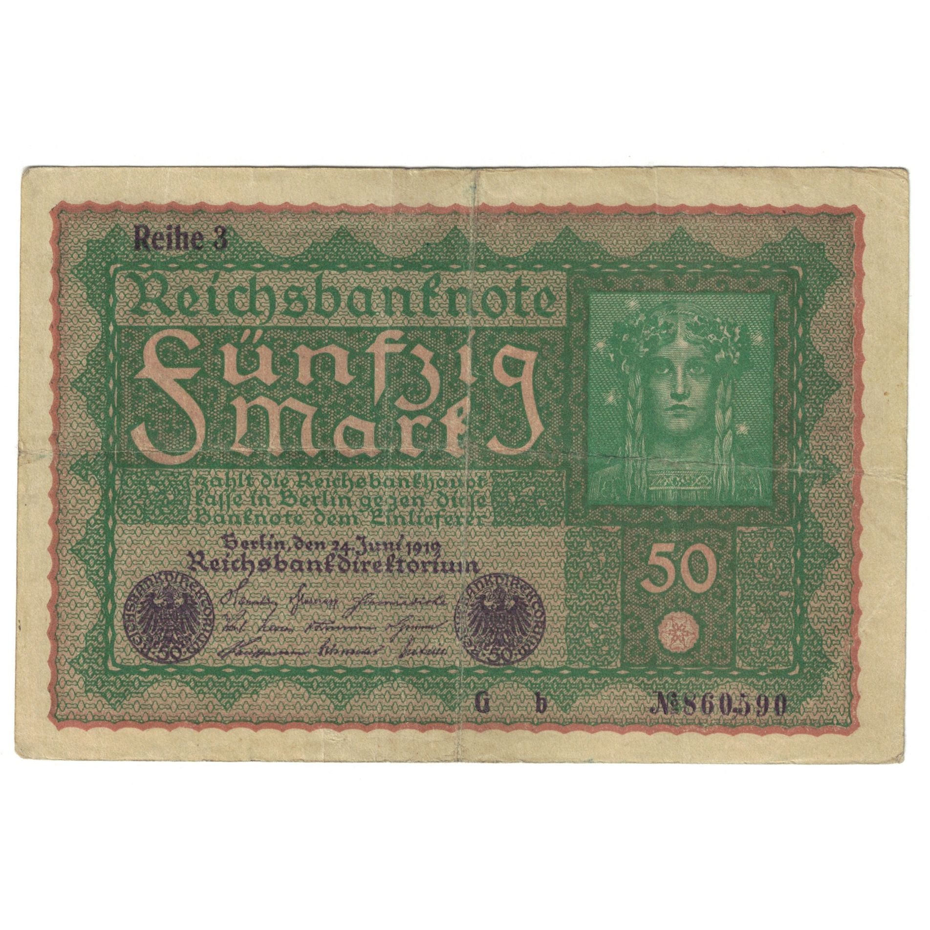 Geldschein, Deutschland, 50 Mark, 1919, 1919-06-24, KM:66, SS