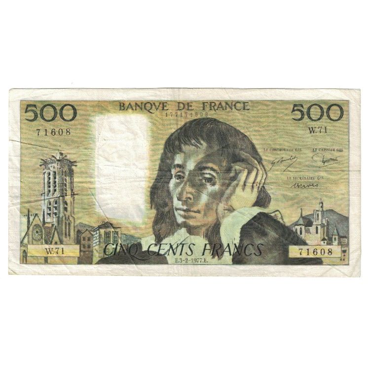 Francia, 500 Francs, Pascal, 1977, W.71 71608, BB, Fayette:71.16, KM:156b