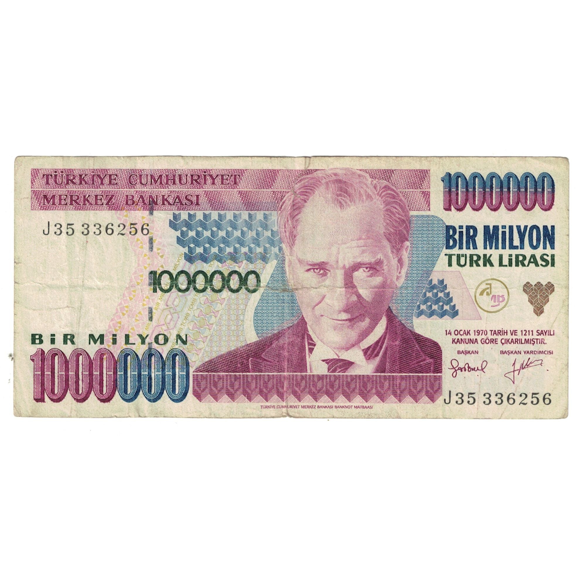 Geldschein, Türkei, 1,000,000 Lira, KM:213, S
