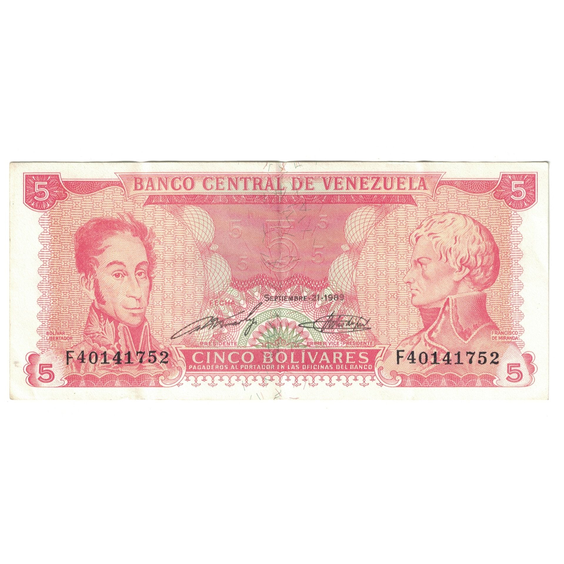 Banknote, Venezuela, 5 Bolivares, 1989, 1989-09-21, KM:70b, AU(55-58)