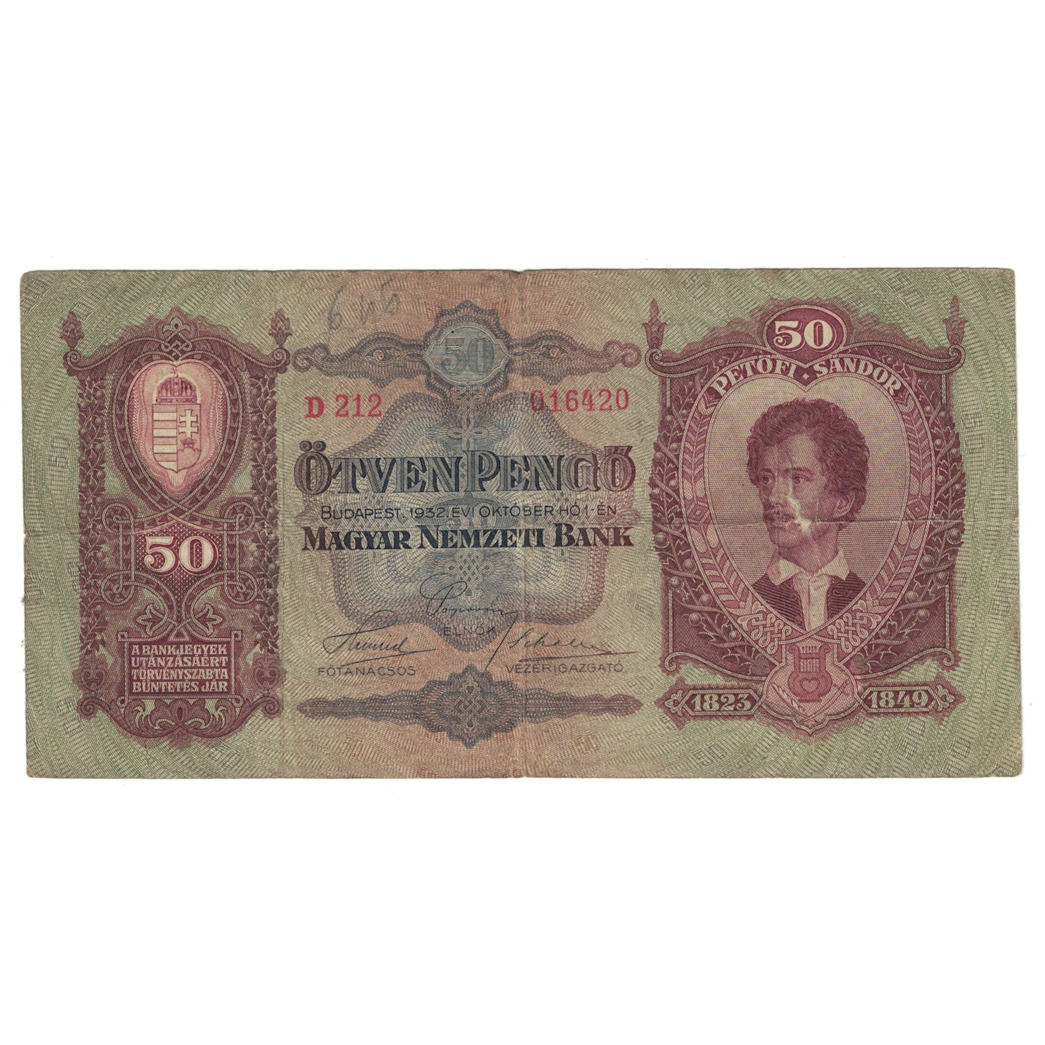 Billete, 50 Pengö, 1932, Hungría, KM:99, MBC