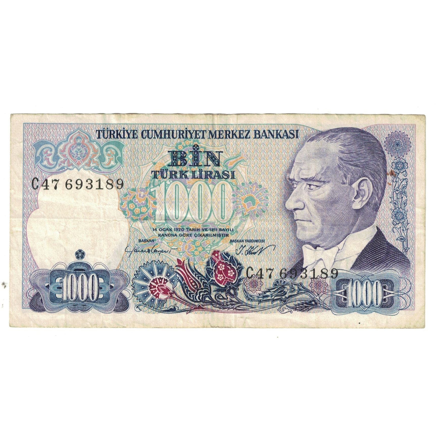 Banknote, Turkey, 1000 Lira, KM:196, VF(30-35)