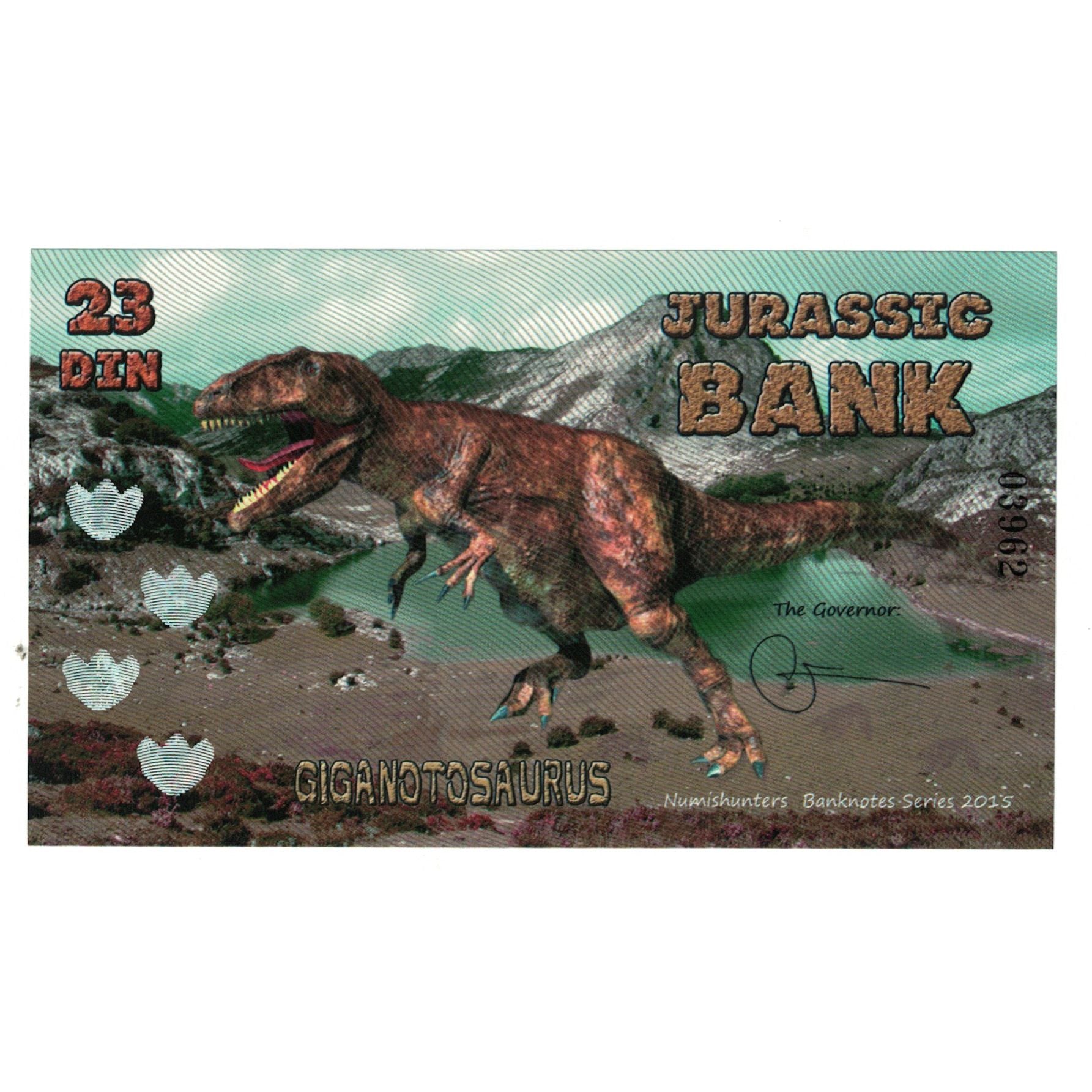 Banconote, Spagna, Tourist Banknote, 2015, JURASSIC BANK 23 DIN, FDS