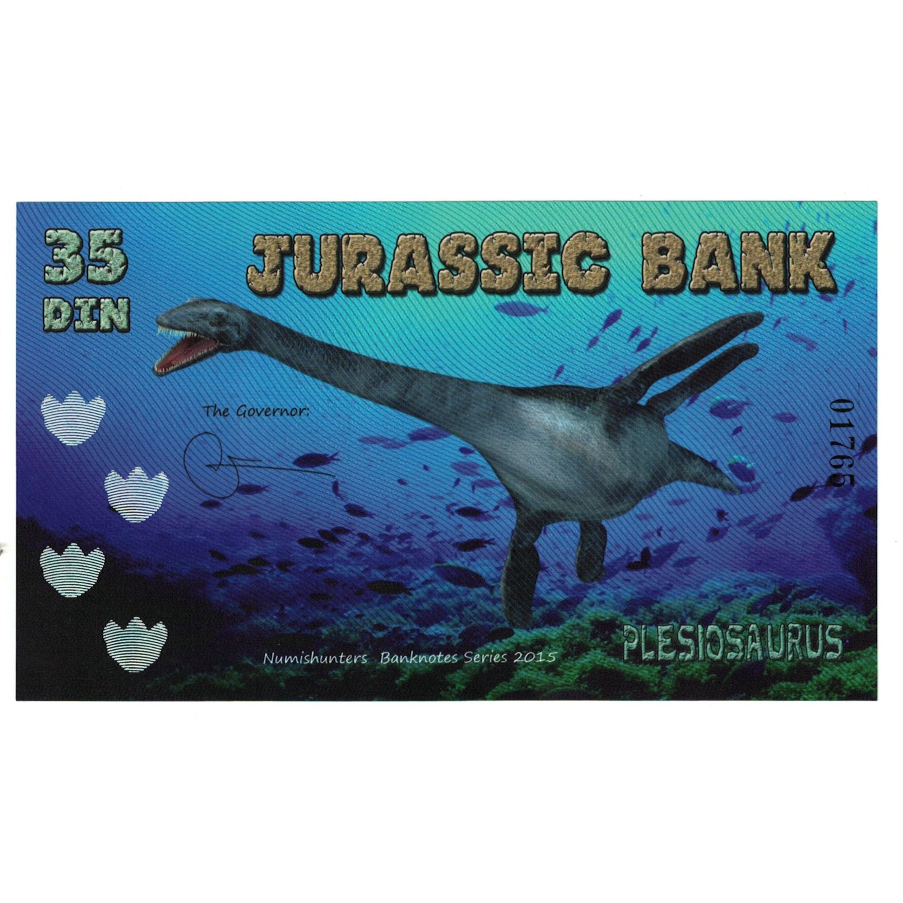 Nota, Espanha, Tourist Banknote, 2015, JURASSIC BANK 35 DIN, UNC(65-70)
