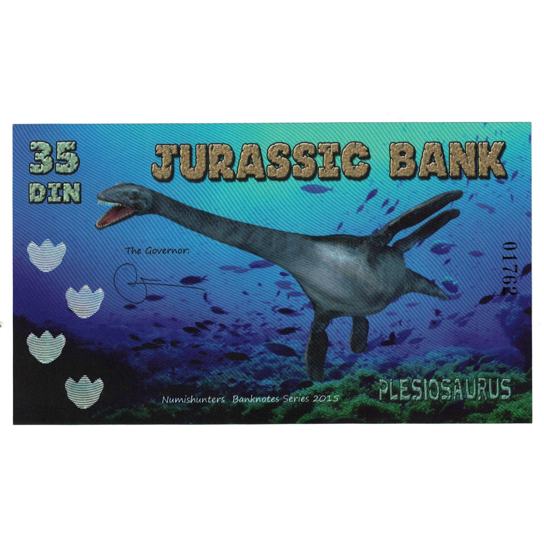 Banconote, Spagna, Tourist Banknote, 2015, JURASSIC BANK 35 DIN, FDS