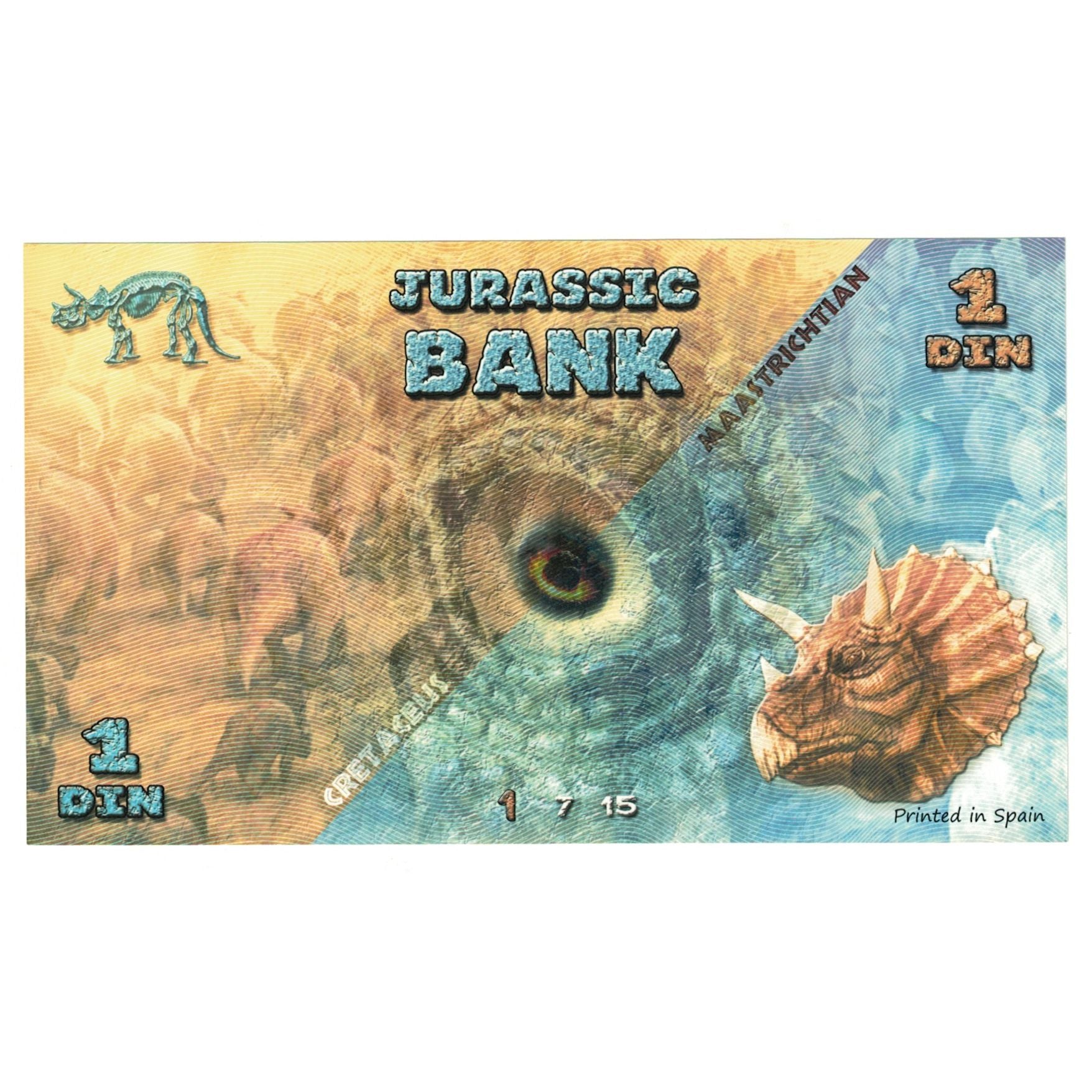 Nota, Espanha, Tourist Banknote, 2015, JURASSIC BANK 1 DIN, UNC(65-70)
