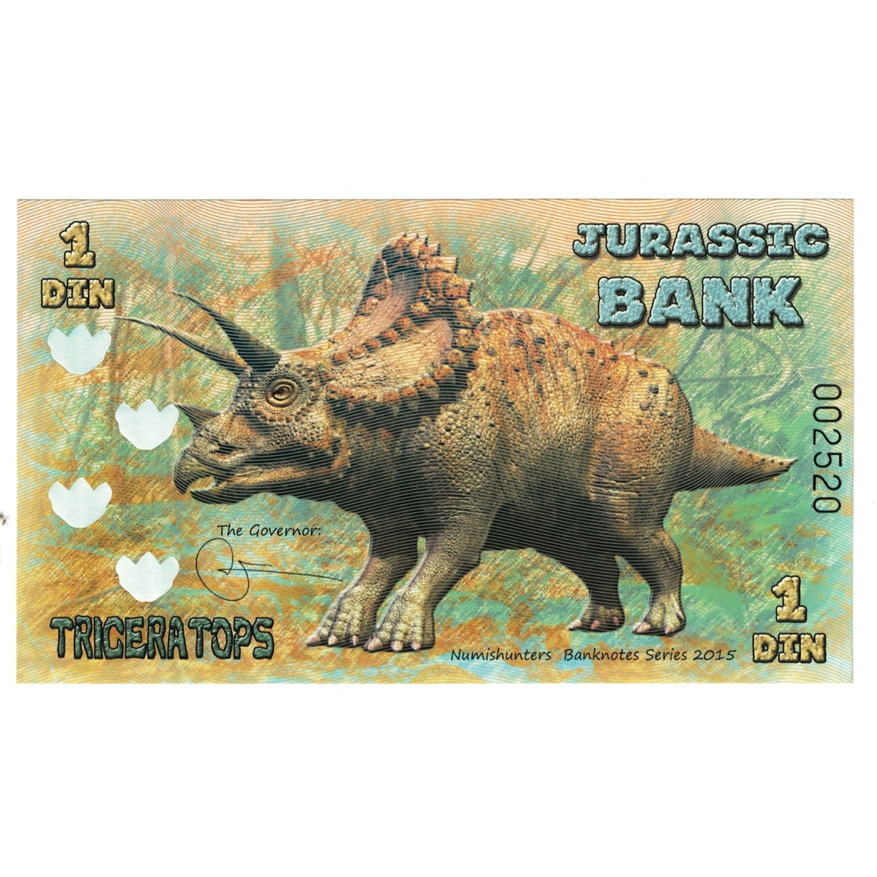 Nota, Espanha, Tourist Banknote, 2015, JURASSIC BANK 1 DIN, UNC(65-70)
