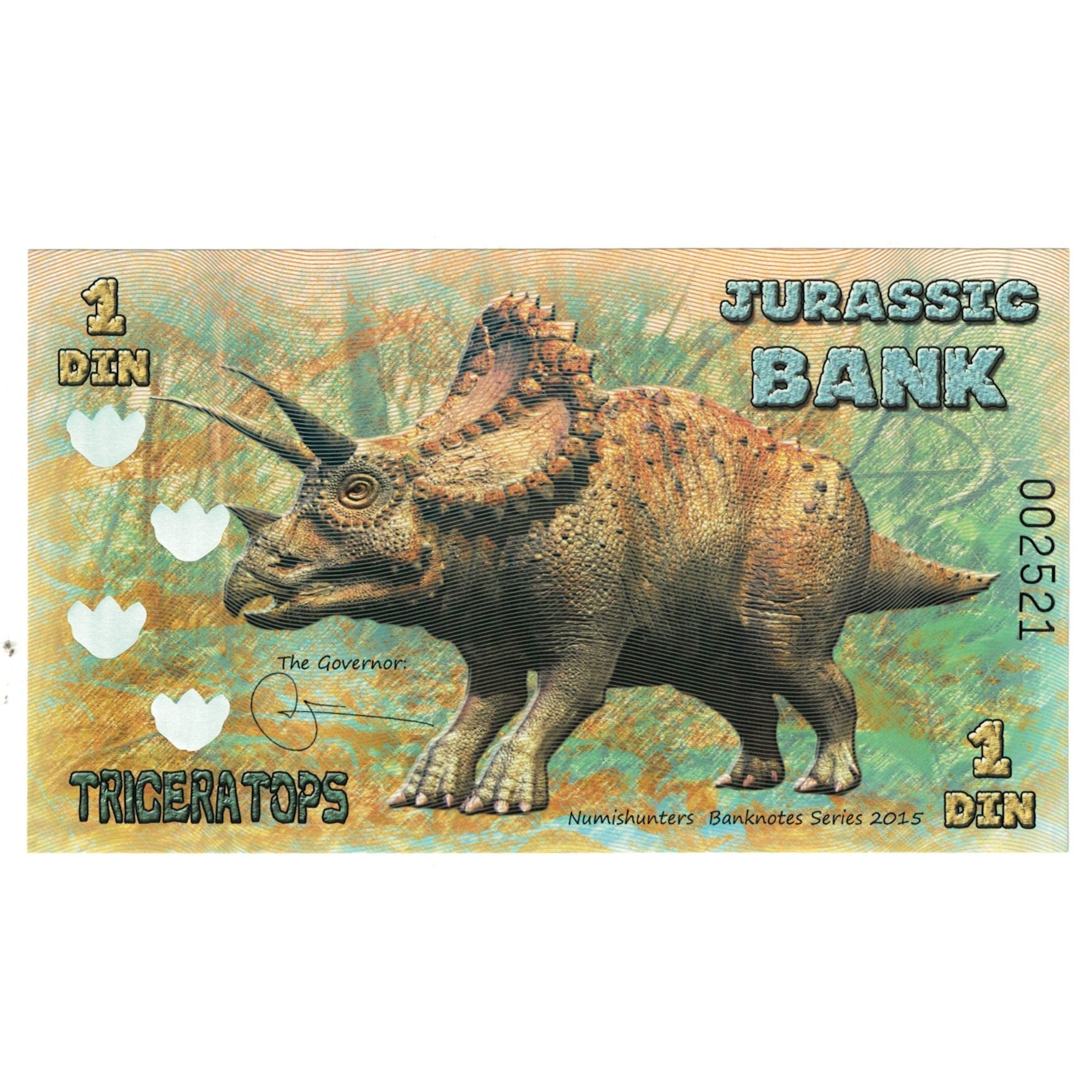 Nota, Espanha, Tourist Banknote, 2015, JURASSIC BANK 1 DIN, UNC(65-70)