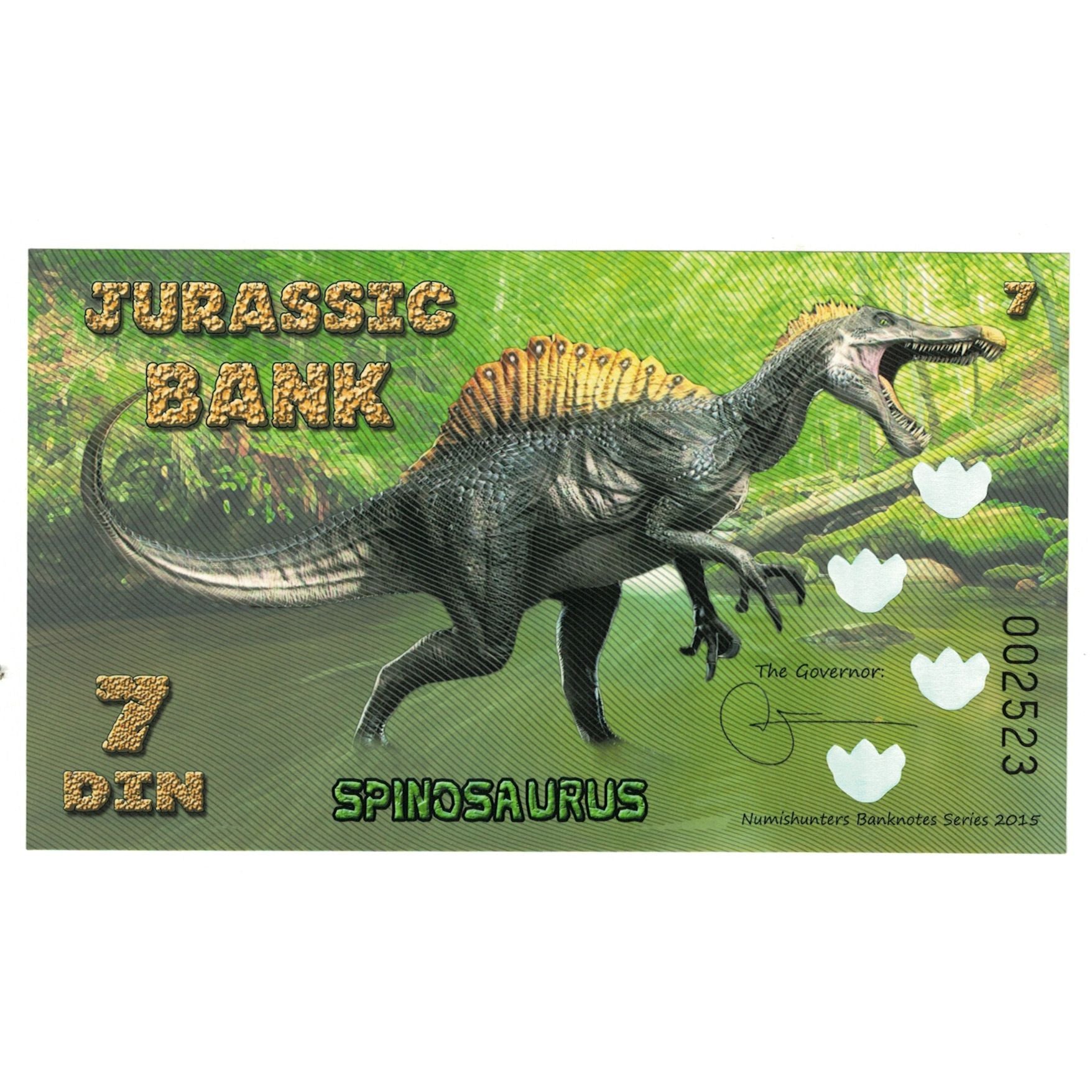 Banknot, Hiszpania, Tourist Banknote, 2015, Undated, JURASSIC BANK 7 DIN