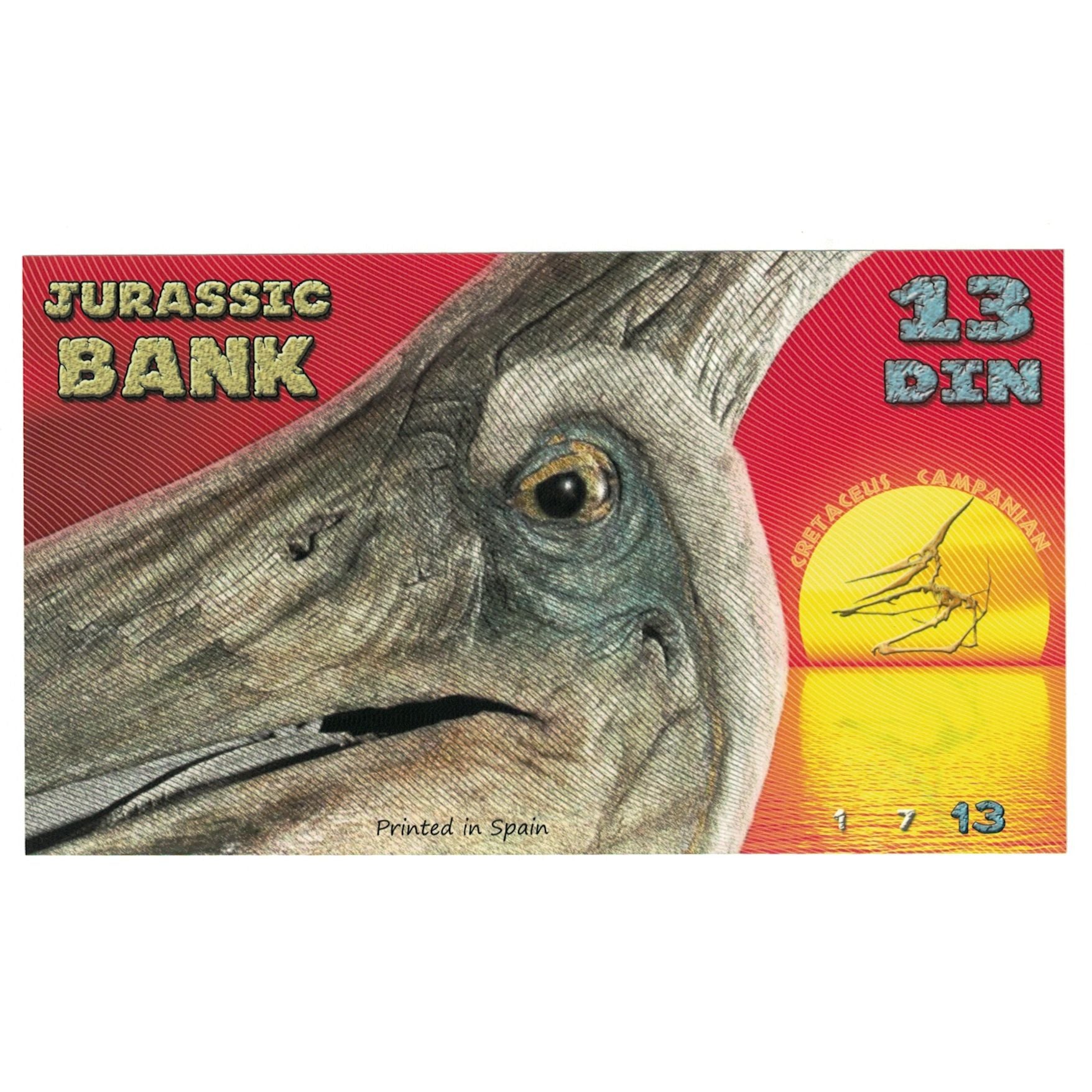 Nota, Espanha, Tourist Banknote, 2015, JURASSIC BANK 13 DIN, UNC(65-70)