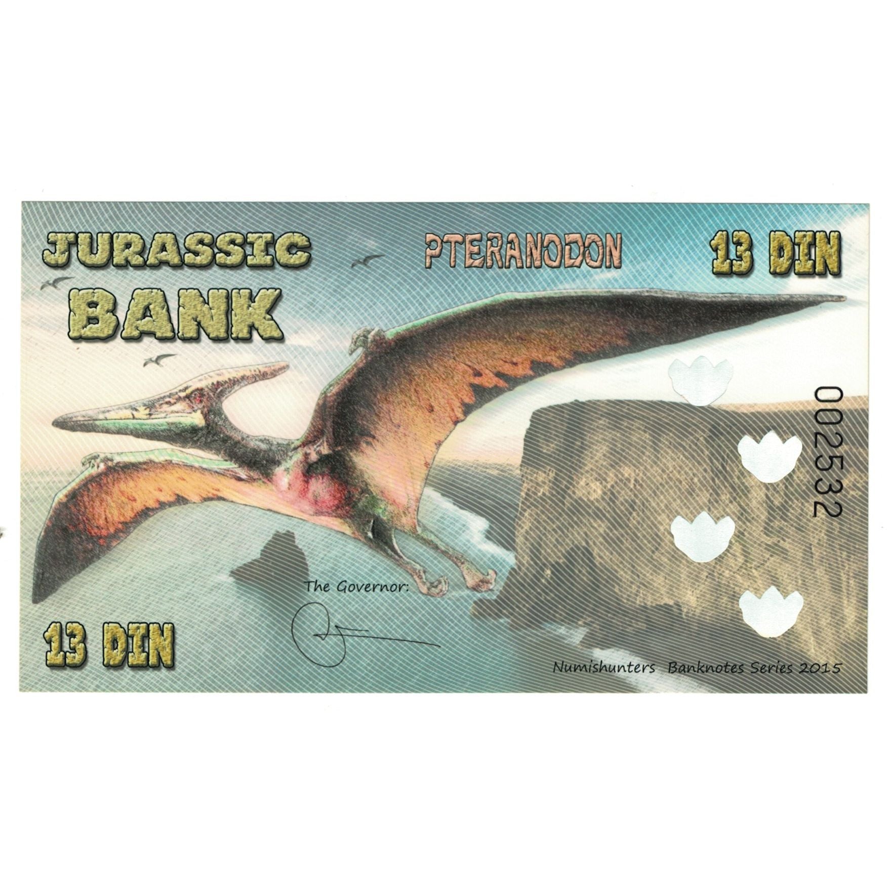 Nota, Espanha, Tourist Banknote, 2015, JURASSIC BANK 13 DIN, UNC(65-70)