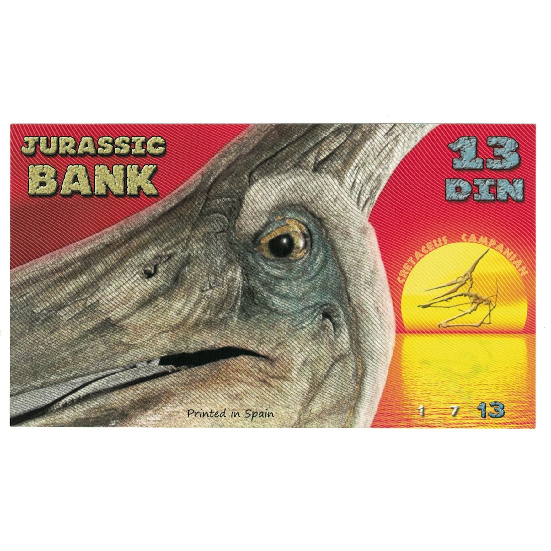 Nota, Espanha, Tourist Banknote, 2015, JURASSIC BANK 13 DIN, UNC(65-70)