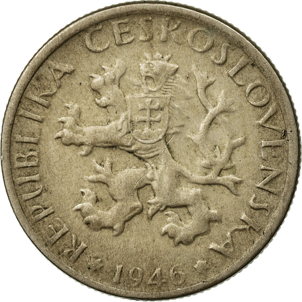 Coin, Czechoslovakia, Koruna, 1946, EF(40-45), Copper-nickel, KM:19