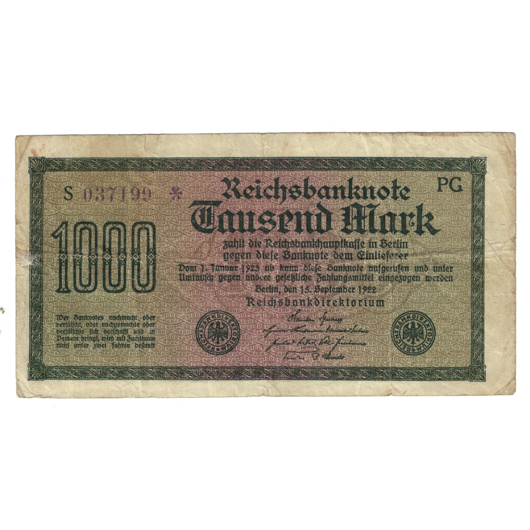 Nota, Alemanha, 1000 Mark, 1922-09-15, KM:76c, VF(20-25)