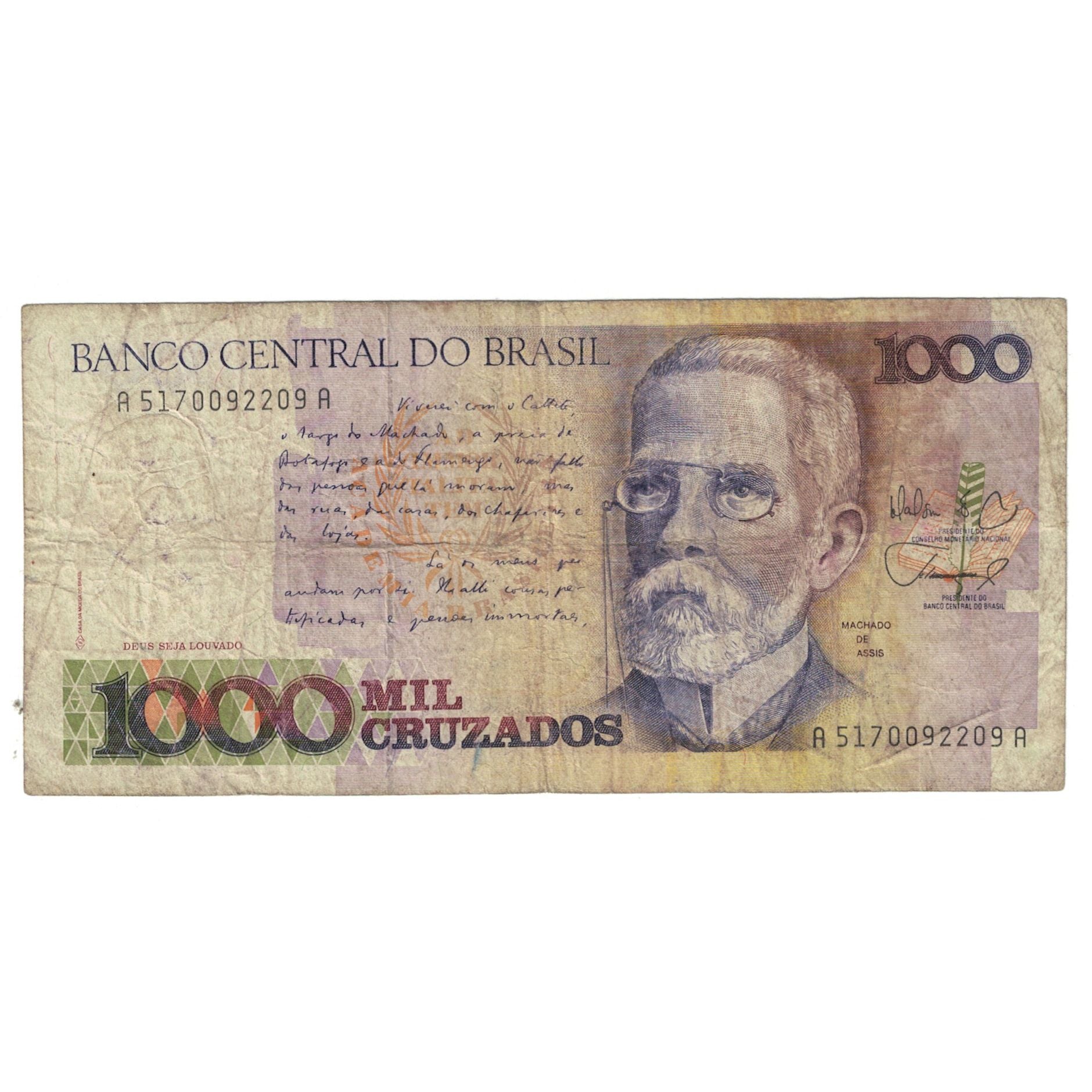Banknot, Brazylia, 1000 Cruzados, KM:213a, VF(20-25)