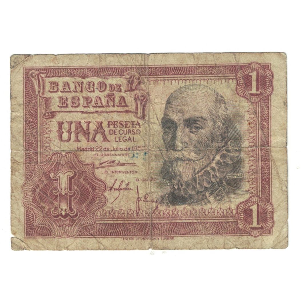 Banknote, Spain, 1 Peseta, 1953-07-22, KM:144a, VF(20-25)
