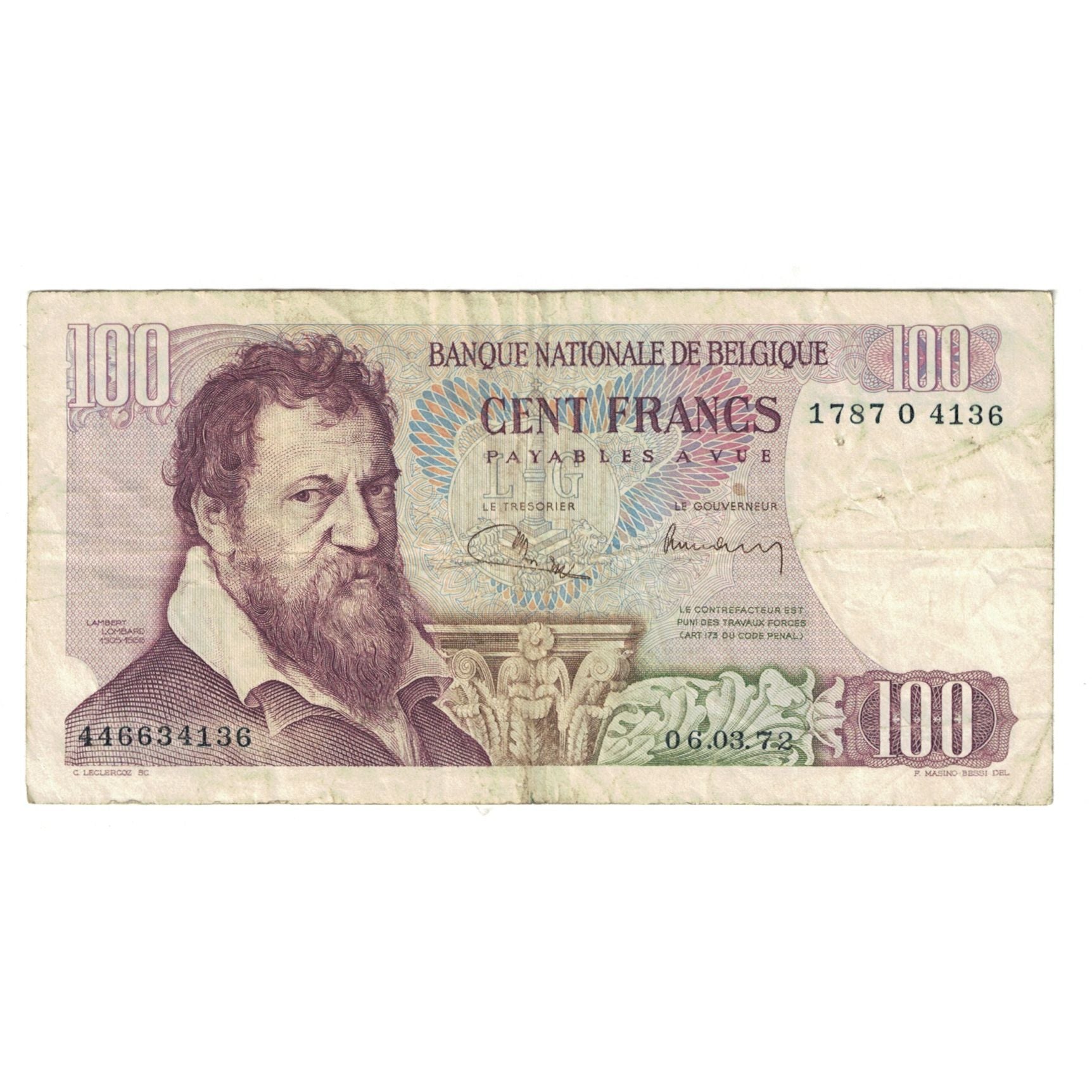Biljet, België, 100 Francs, 1972, 1972-03-06, KM:134a, TB