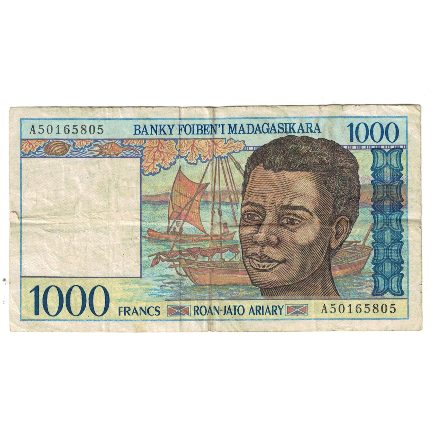 Banknote, Madagascar, 1000 Francs = 200 Ariary, KM:76a, VF(30-35)