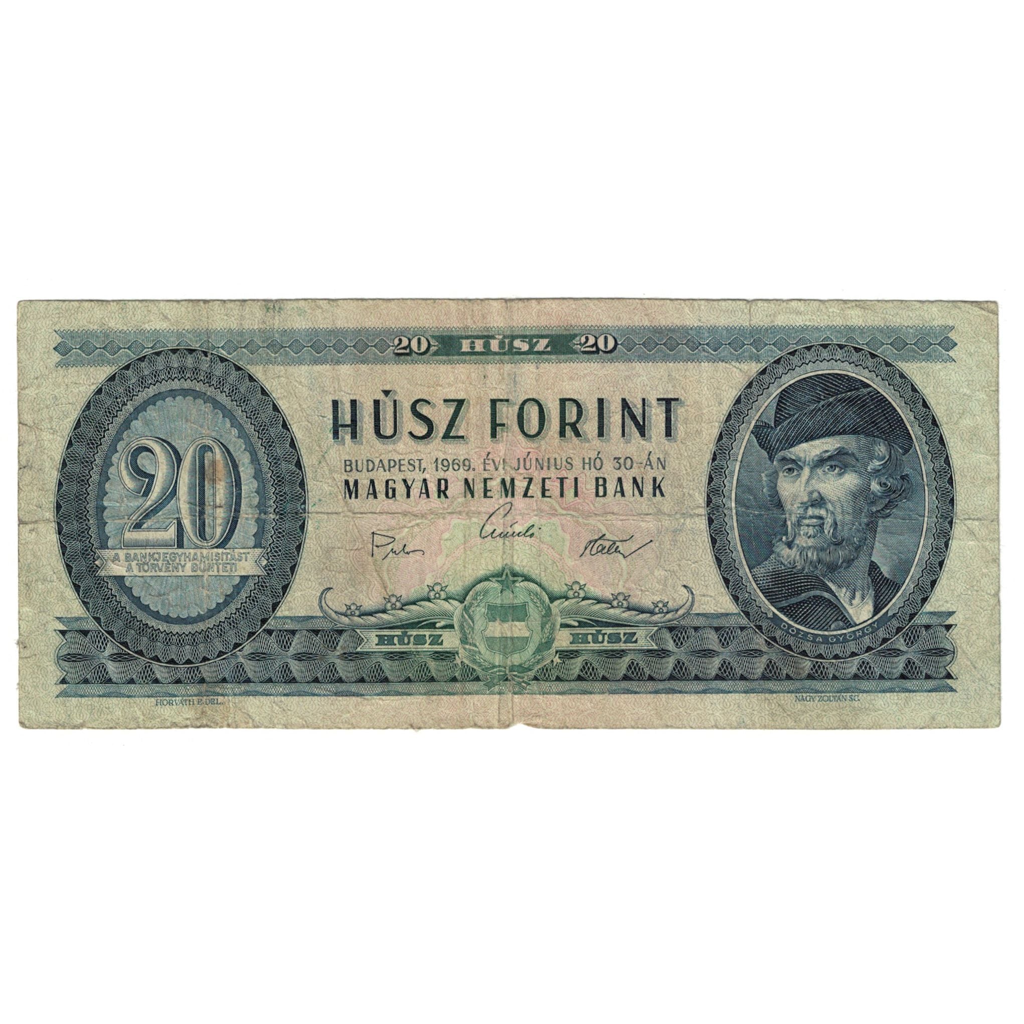 Banknote, Hungary, 20 Forint, 1969, 1969-06-30, KM:169g, VF(20-25)