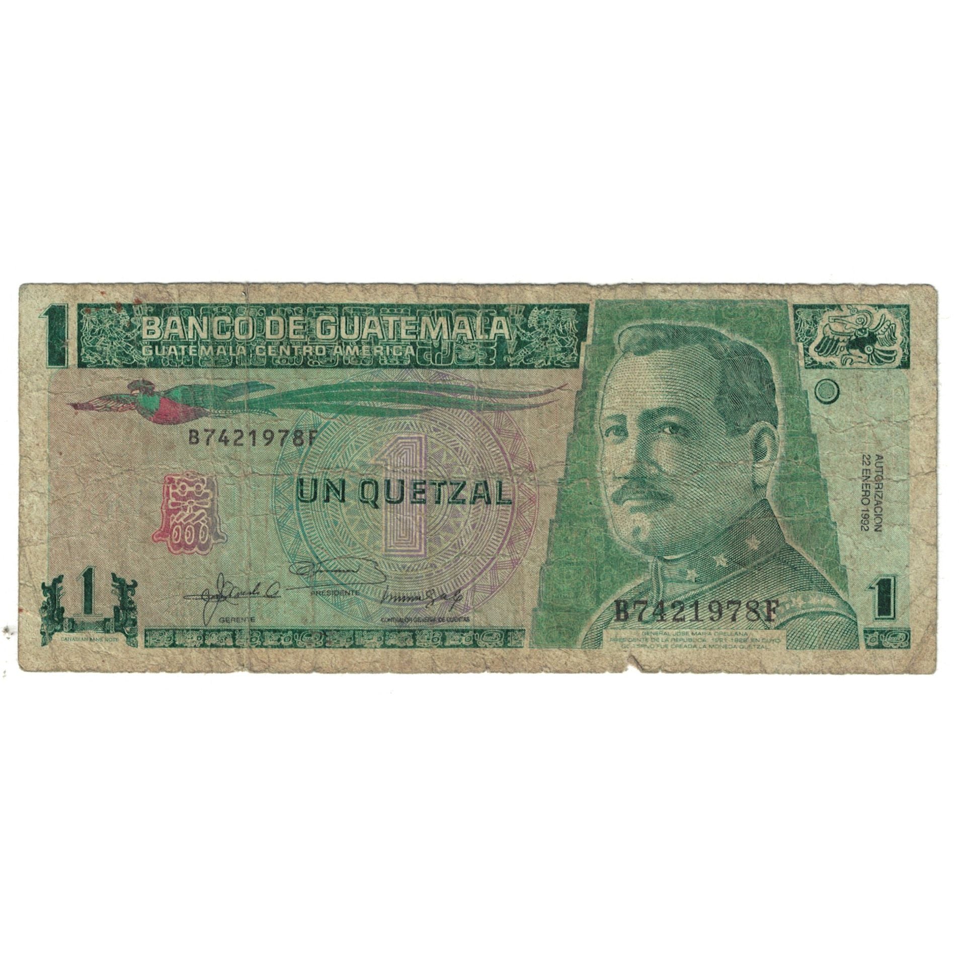 Billete, 1 Quetzal, 1992, Guatemala, 1992-02-14, KM:73d, BC