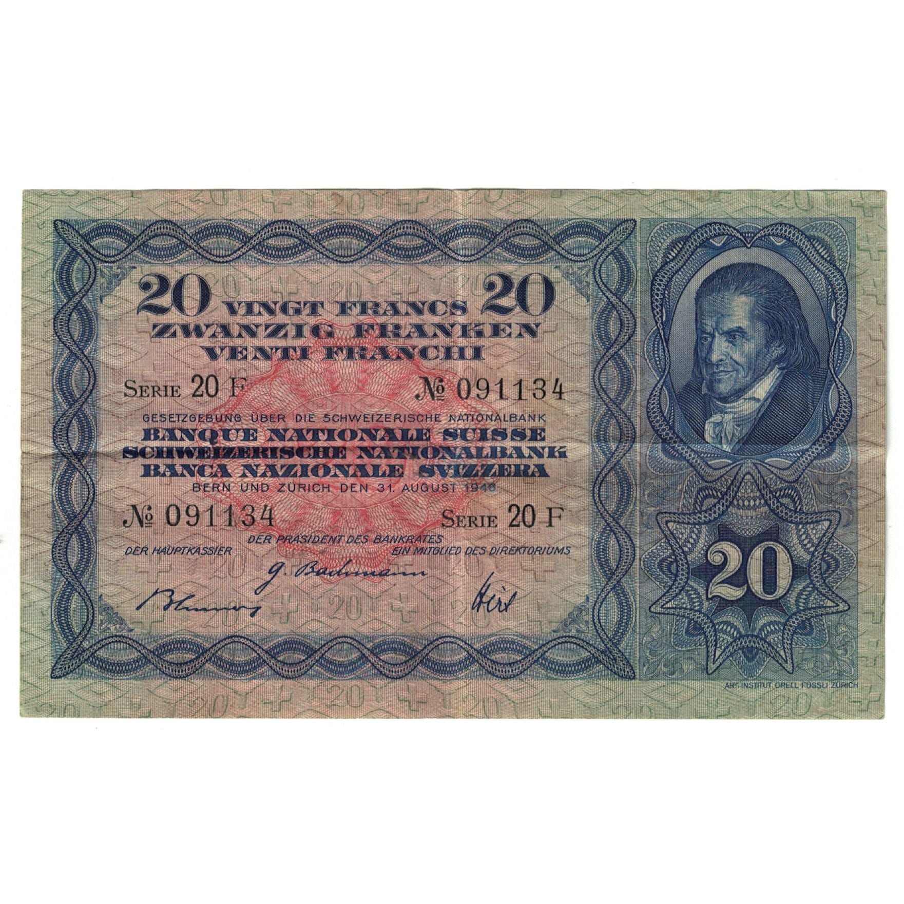 Geldschein, Schweiz, 20 Franken, 1942, 1942-12-04, KM:39l, SS