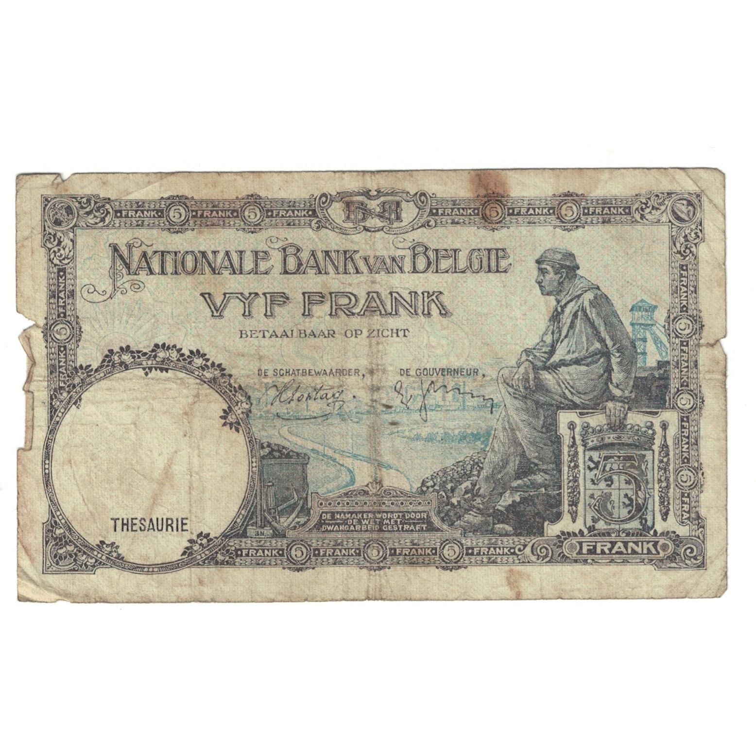 Billet, Belgique, 5 Francs, KM:97a, B