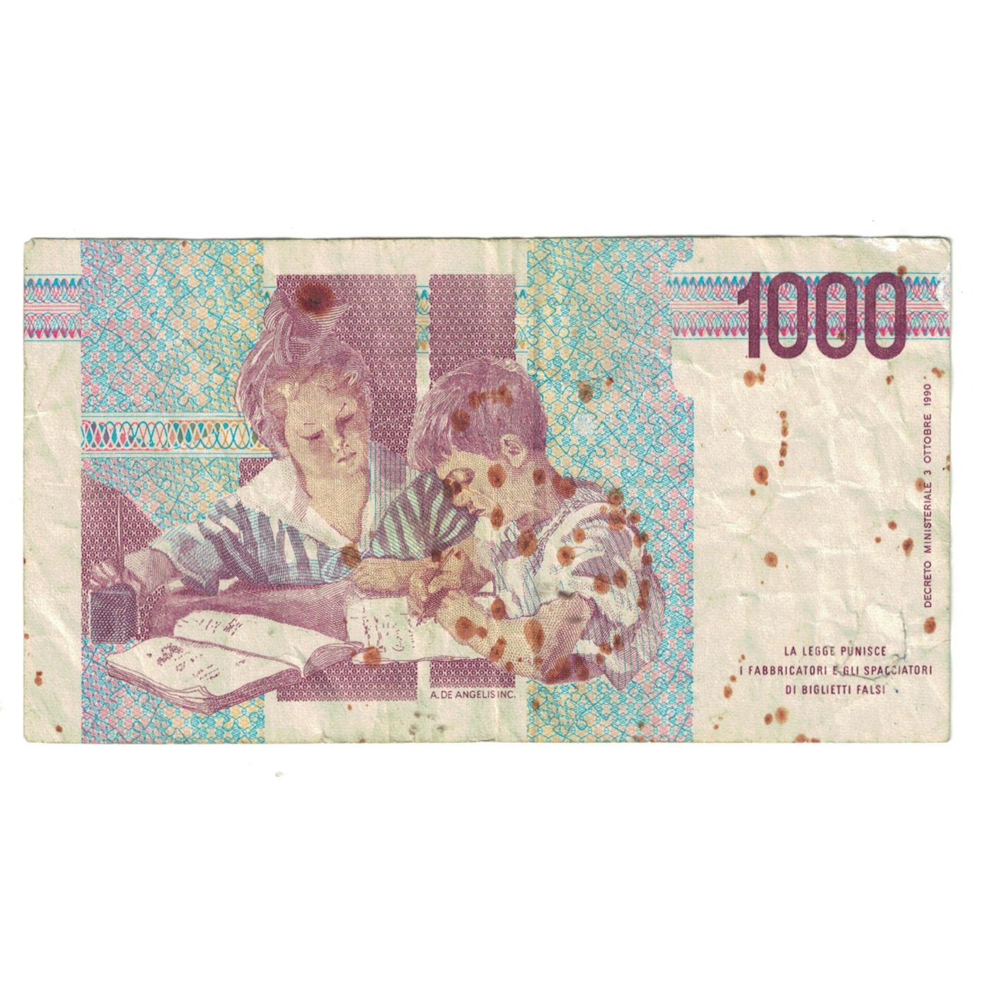 Banknote, Italy, 1000 Lire, 1990, 1990-10-03, KM:114a, VG(8-10)