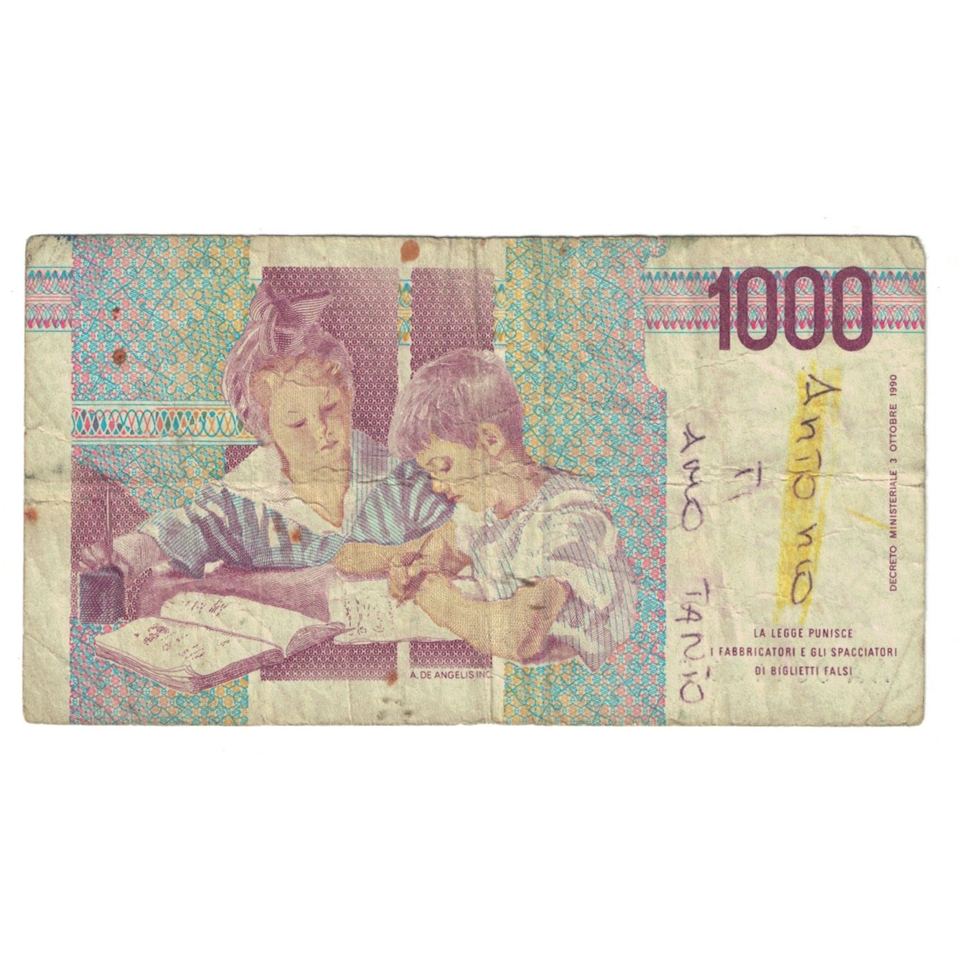 Banknote, Italy, 1000 Lire, 1990, 1990-10-03, KM:114a, VG(8-10)