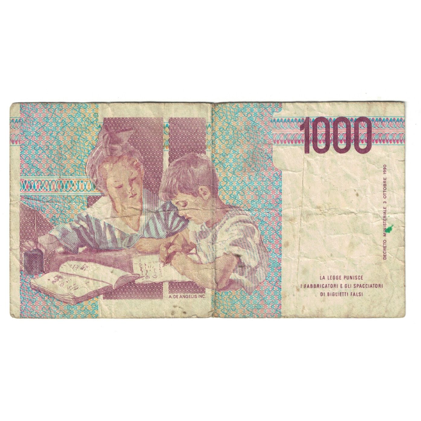 Banknote, Italy, 1000 Lire, 1990, 1990-10-03, KM:114a, VG(8-10)