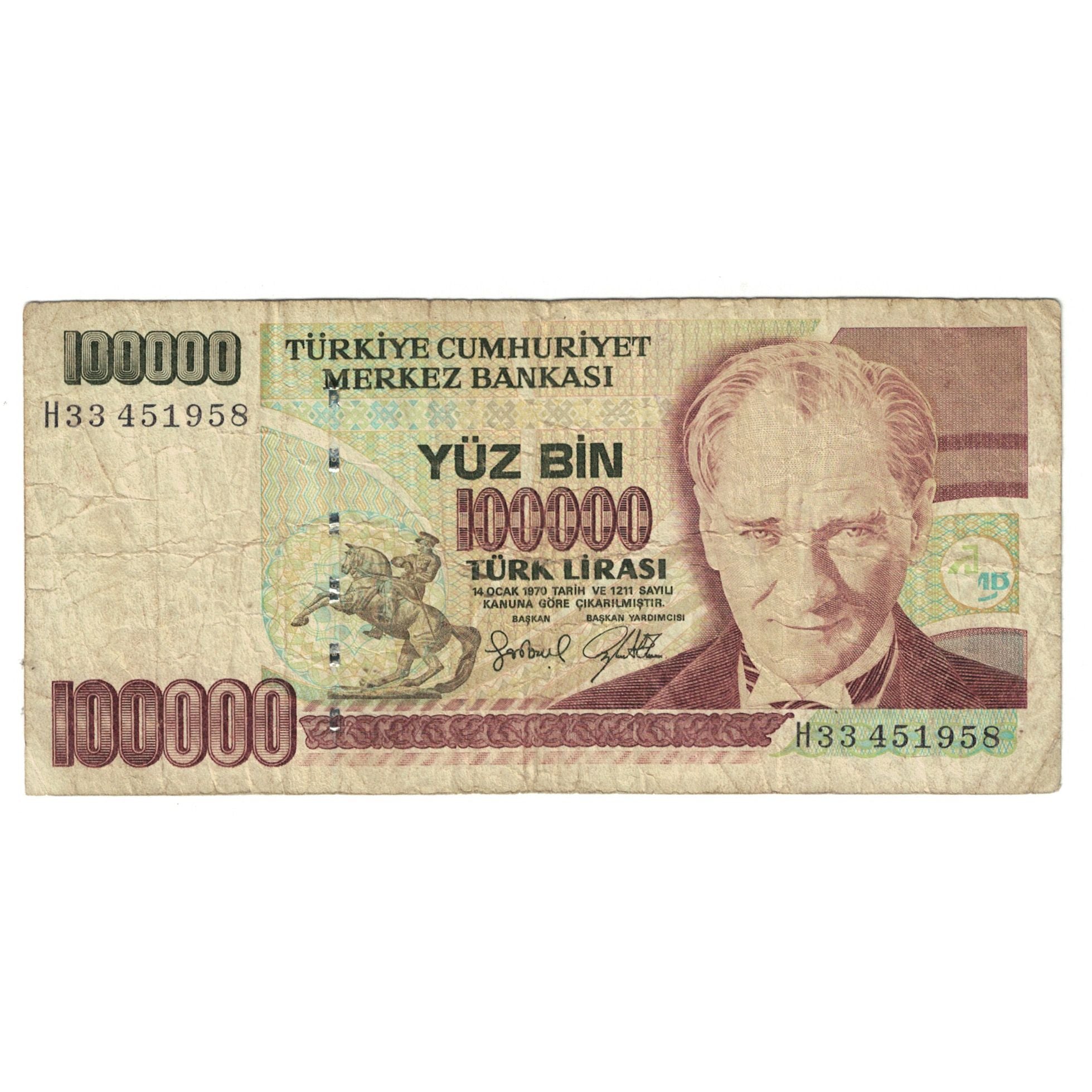 Banknote, Turkey, 100,000 Lira, KM:205, VF(20-25)