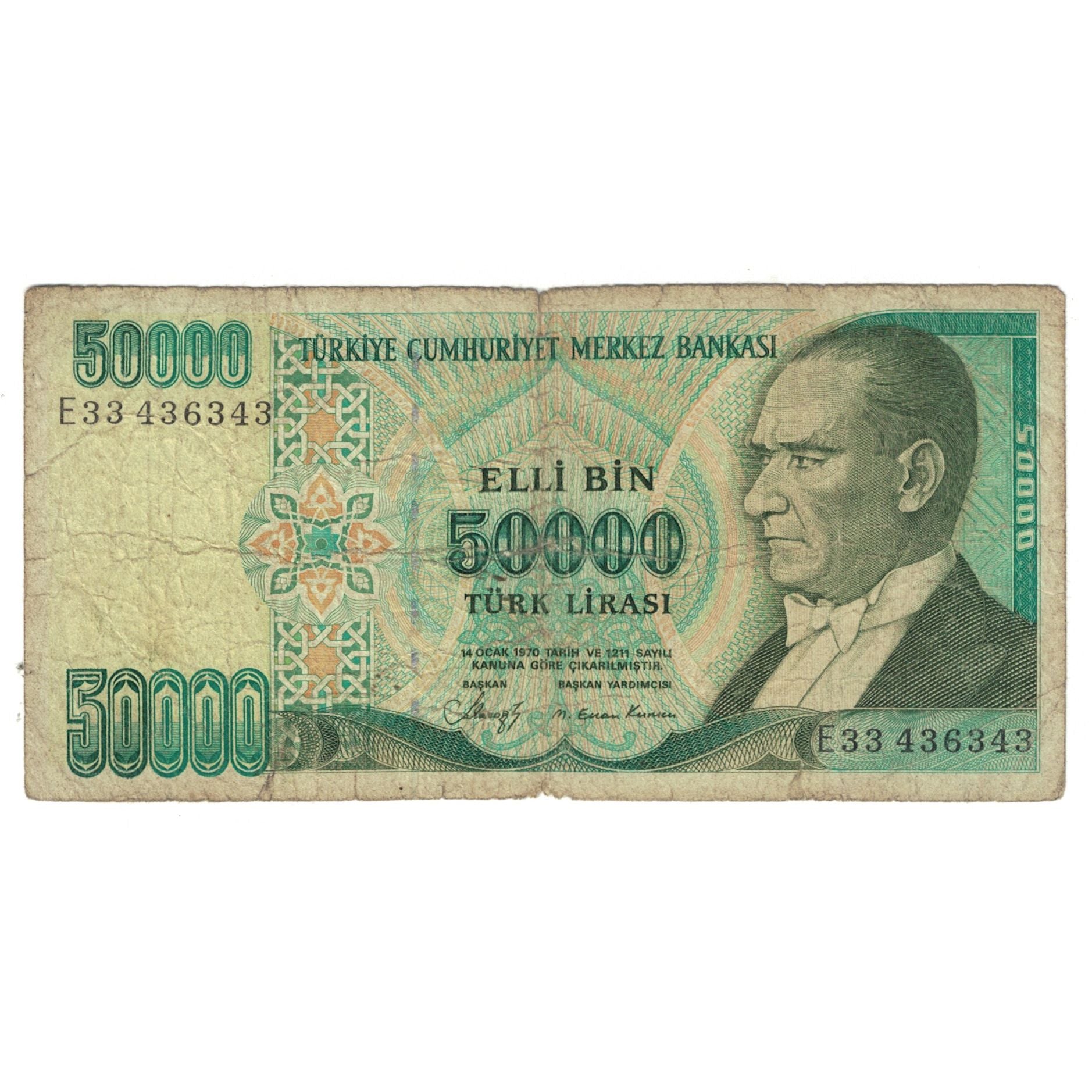 Billete, 50,000 Lira, Turquía, KM:204, BC