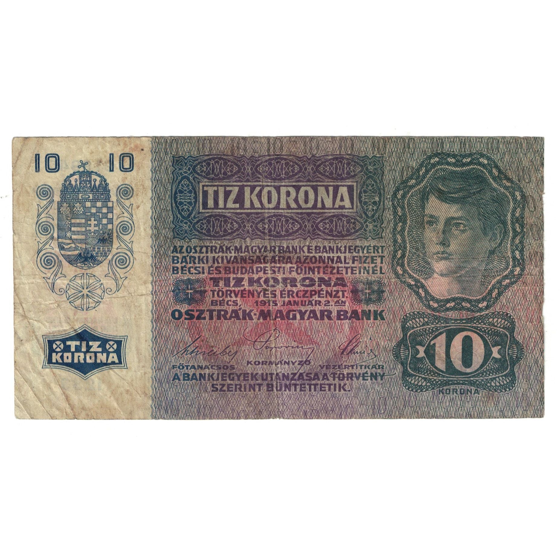 Banknote, Austria, 10 Kronen, 1915, 1915-01-02, KM:51a, VF(20-25)