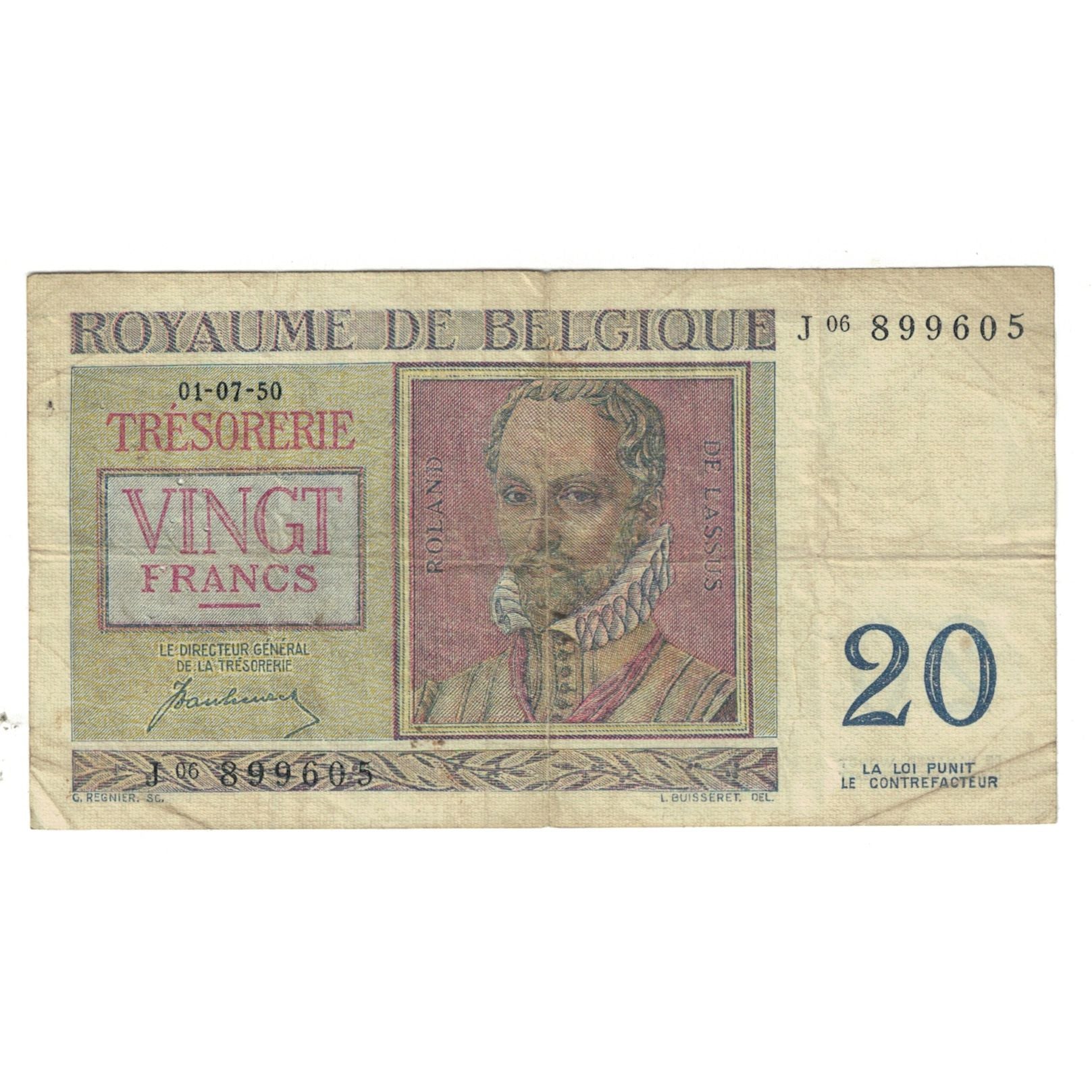 Banknote, Belgium, 20 Francs, 1950, 1950-07-01, KM:132a, VF(20-25)