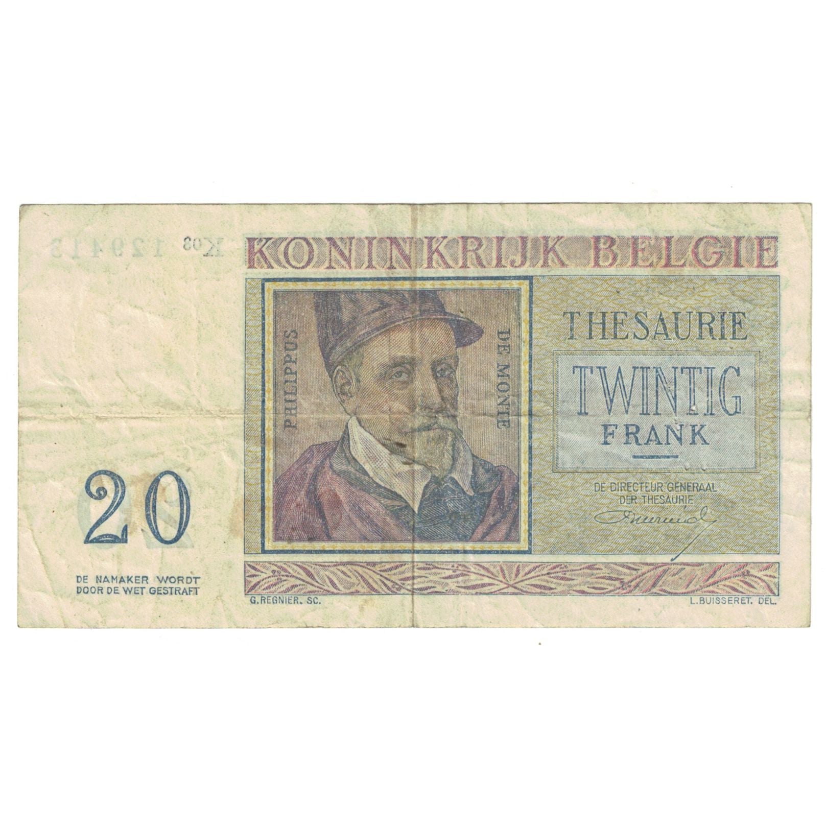 Banknote, Belgium, 20 Francs, 1956, 1956-04-03, KM:132b, VF(20-25)