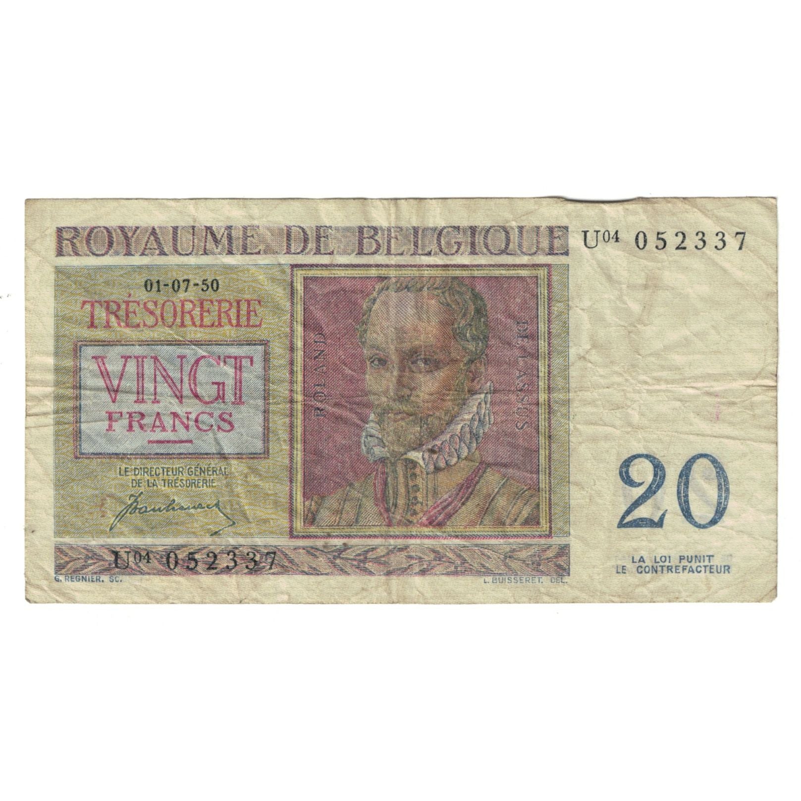 Banknote, Belgium, 20 Francs, 1950, 1950-07-01, KM:132a, VF(20-25)