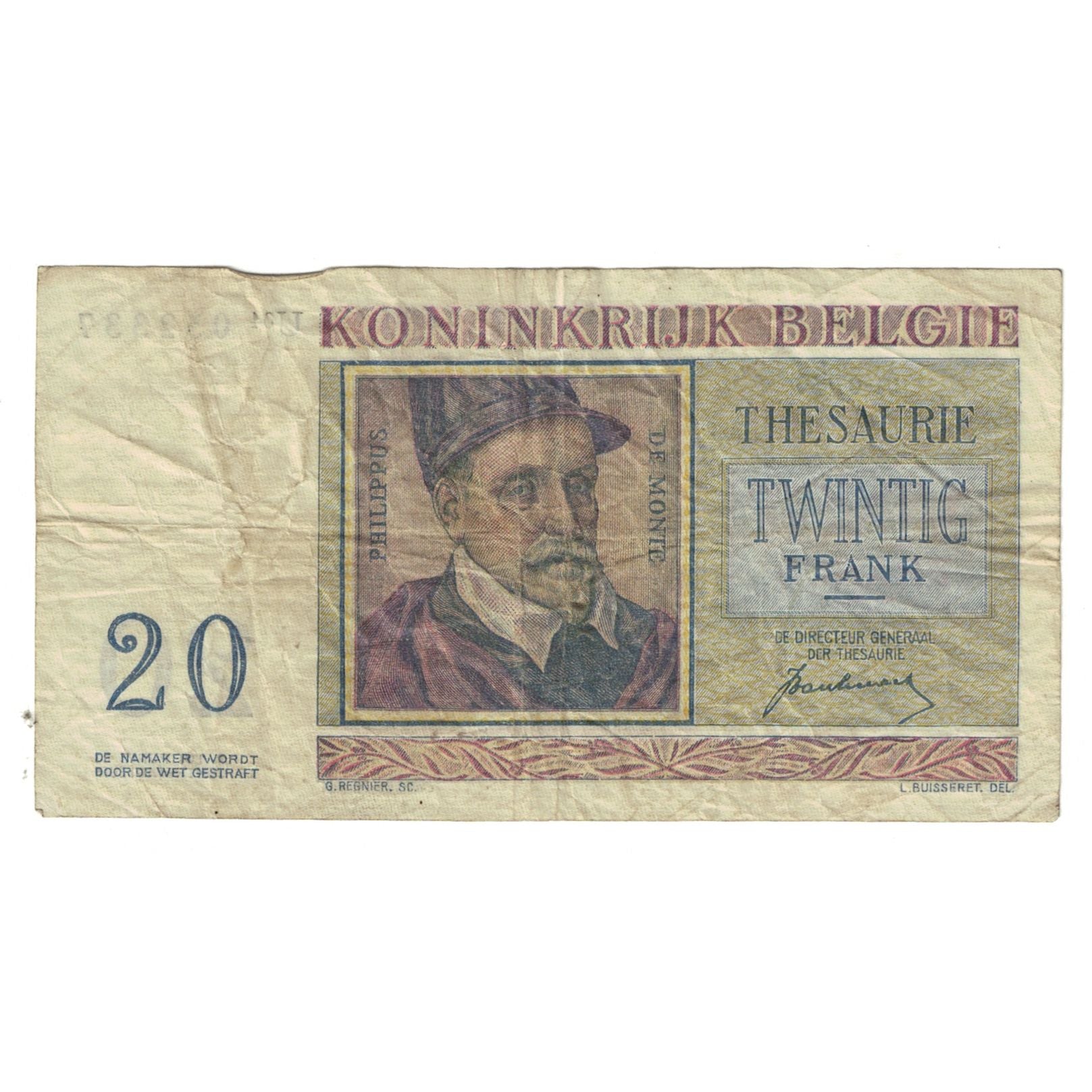 Banknote, Belgium, 20 Francs, 1950, 1950-07-01, KM:132a, VF(20-25)
