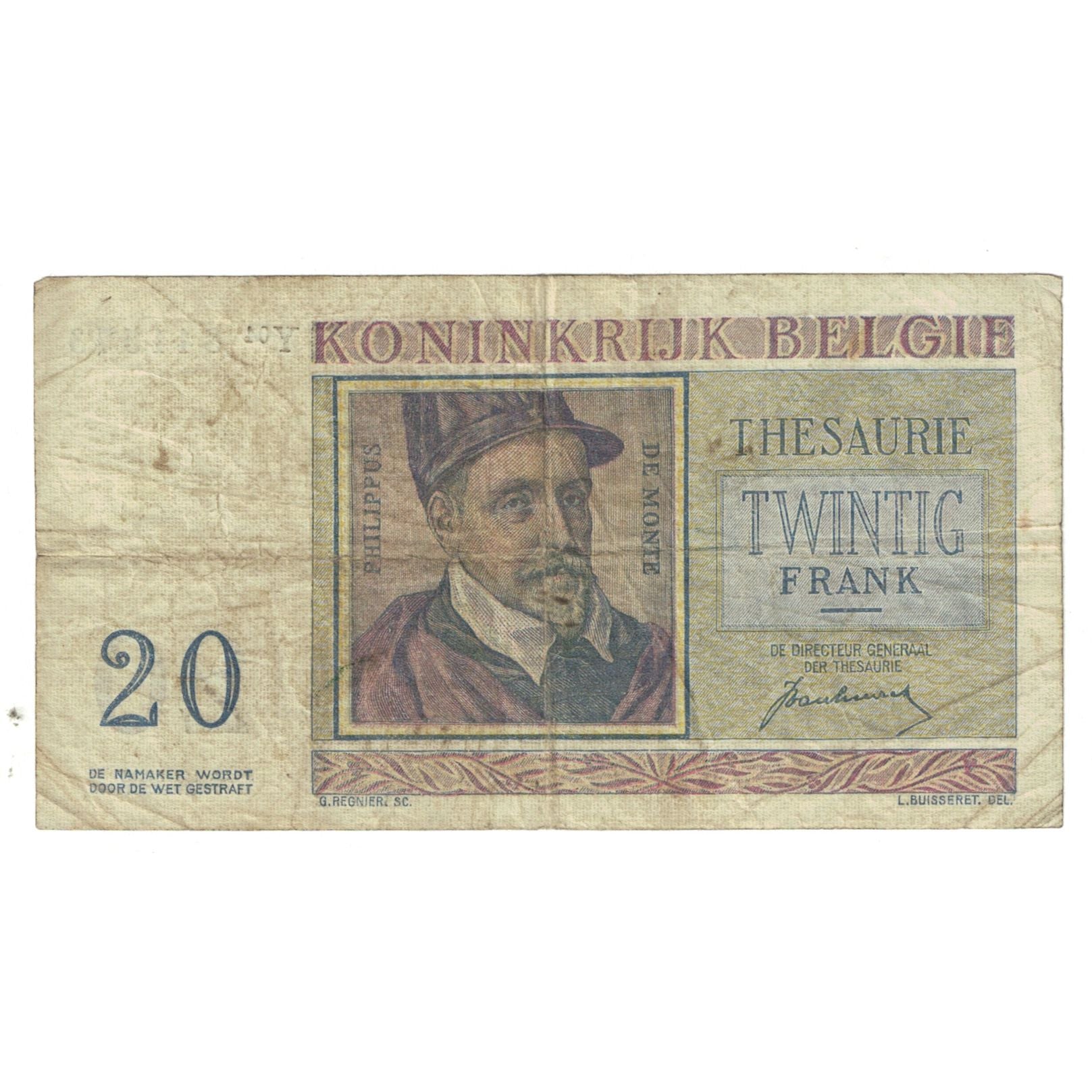 Banknote, Belgium, 20 Francs, 1950, 1950-07-01, KM:132a, VF(20-25)